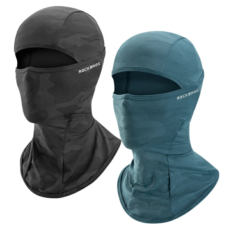 rockbros summer ice silk balaclava face mask for cooling and sun protection #Color_Black+Dark Green
