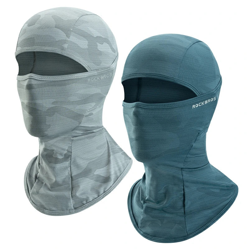 rockbros summer ice silk balaclava face mask for cooling and sun protection #Color_Grey+Dark Green