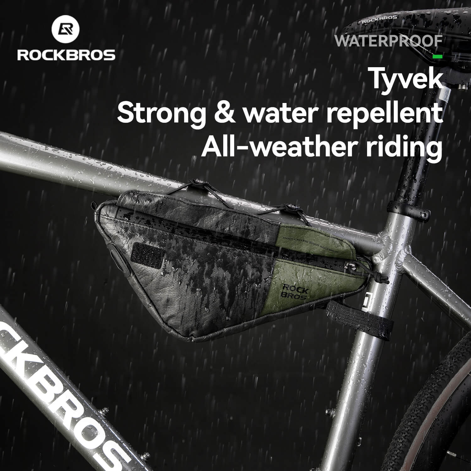 rockbros ultralight tyvek triangle frame bag, 0.7 litre capacity, with detachable shoulder strap and reflective logo