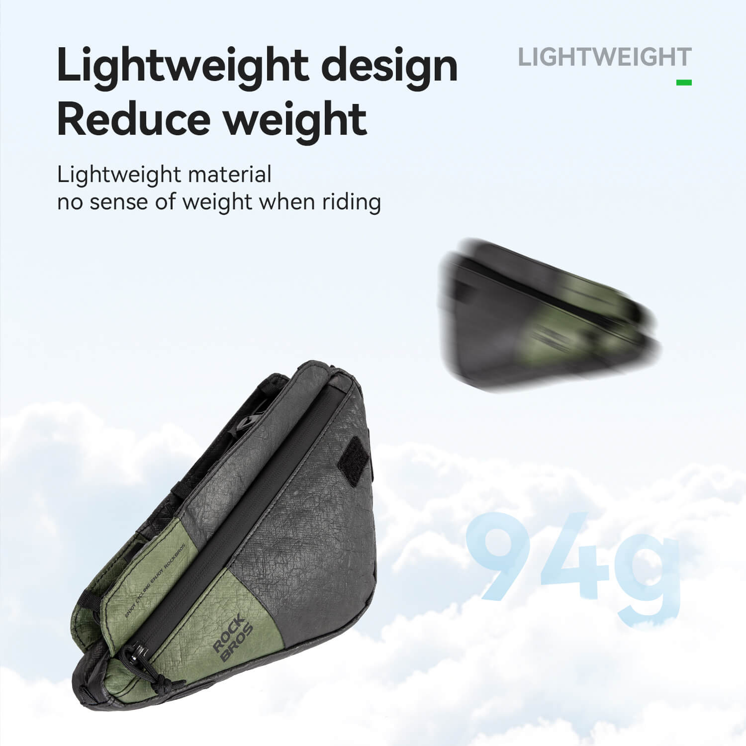 rockbros ultralight tyvek triangle frame bag, 0.7 litre capacity, with detachable shoulder strap and reflective logo