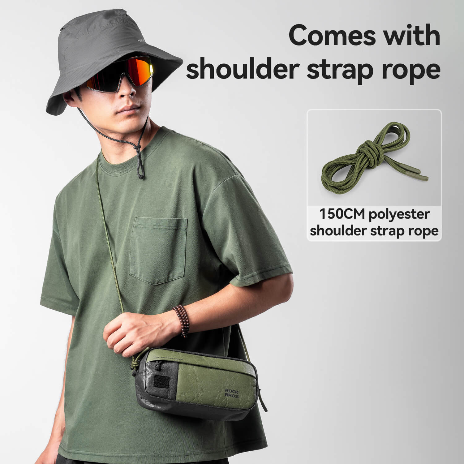 rockbros tyvek handlebar bag with adjustable shoulder strap, reflective logo and zip pockets