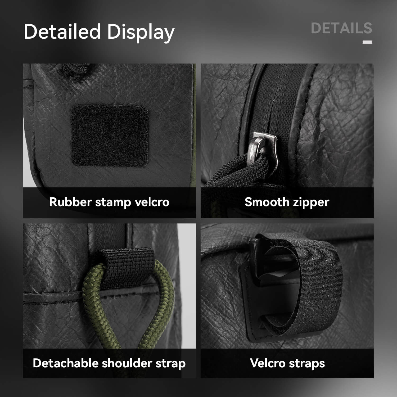rockbros tyvek handlebar bag with adjustable shoulder strap, reflective logo and zip pockets