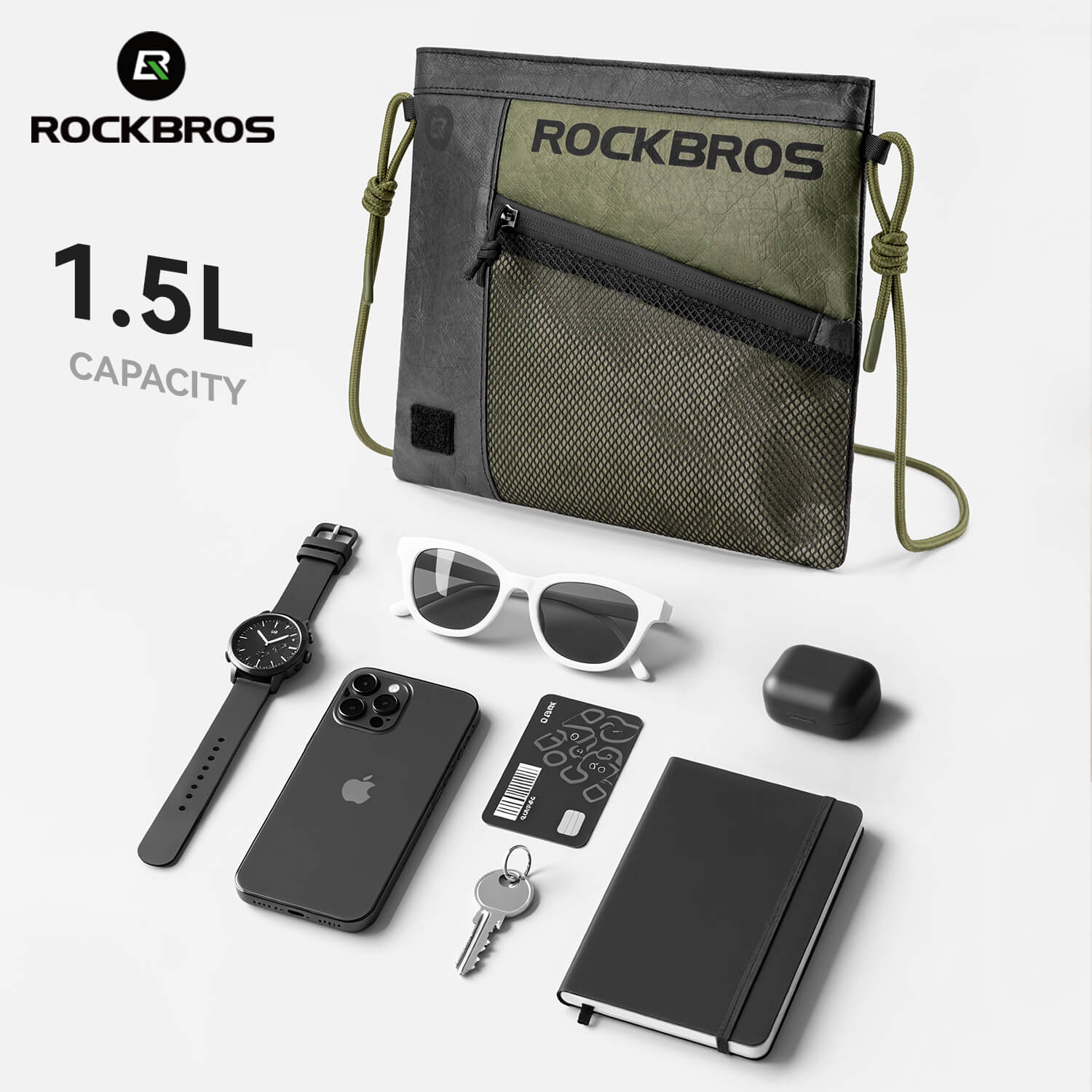 rockbros tyvek handlebar bag with detachable shoulder strap and reflective logo