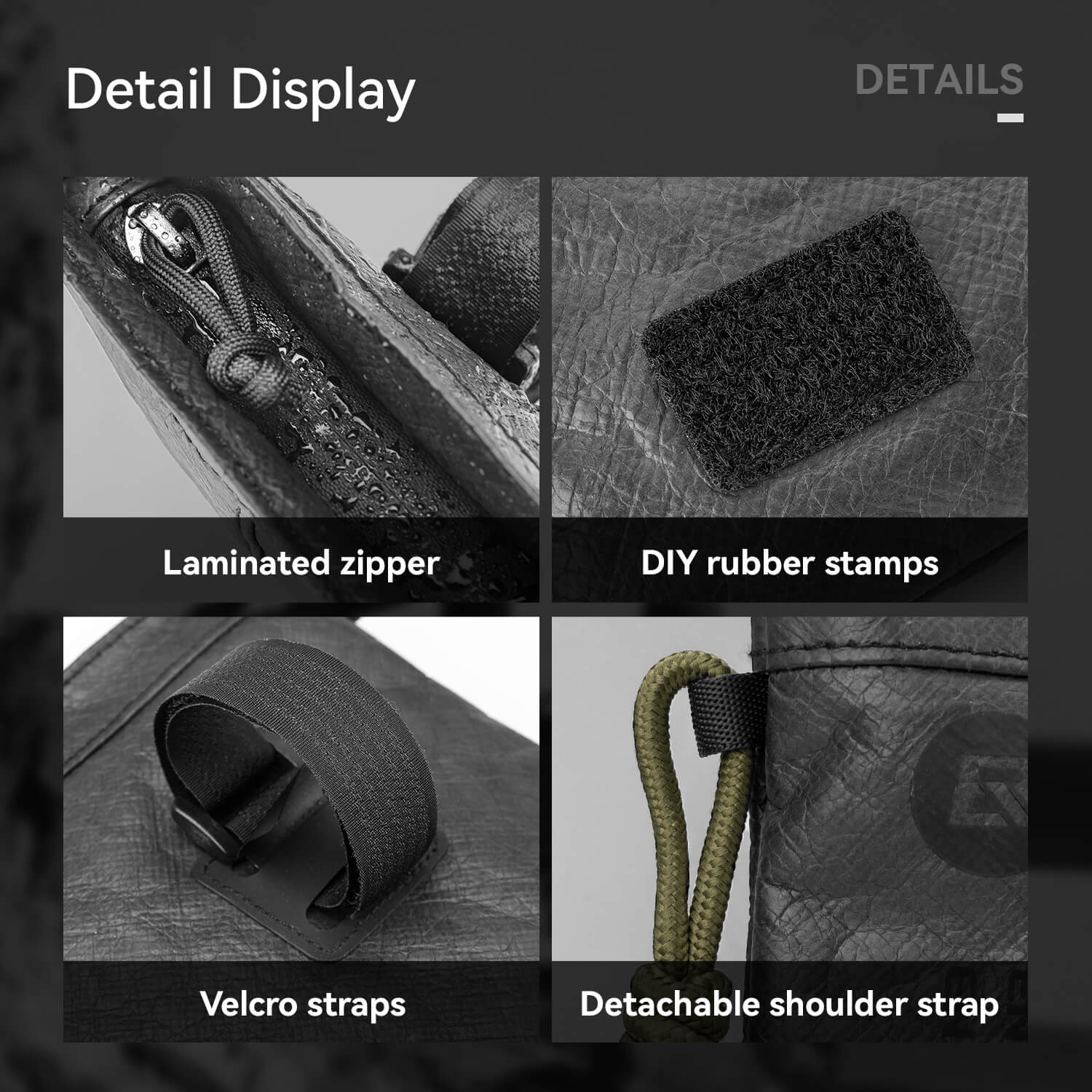 rockbros tyvek handlebar bag with detachable shoulder strap and reflective logo