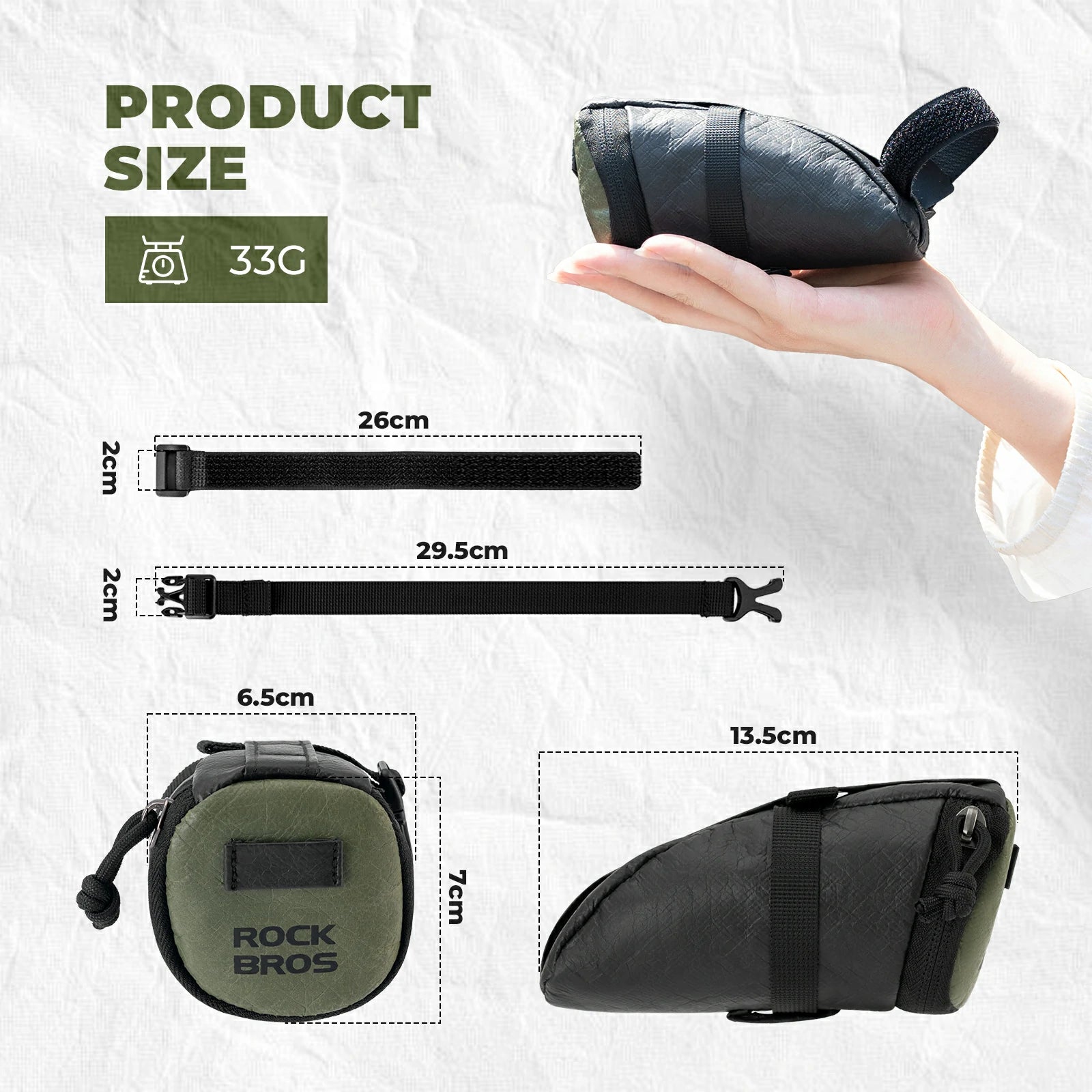 rockbros 0.2 l tyvek® saddle bag in matte black