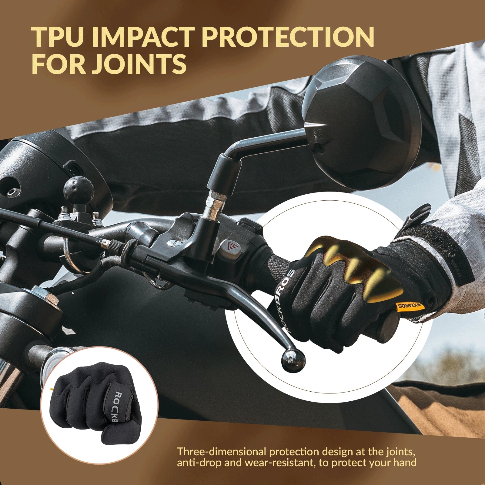 rockbros black windproof thermal full-finger cycling gloves