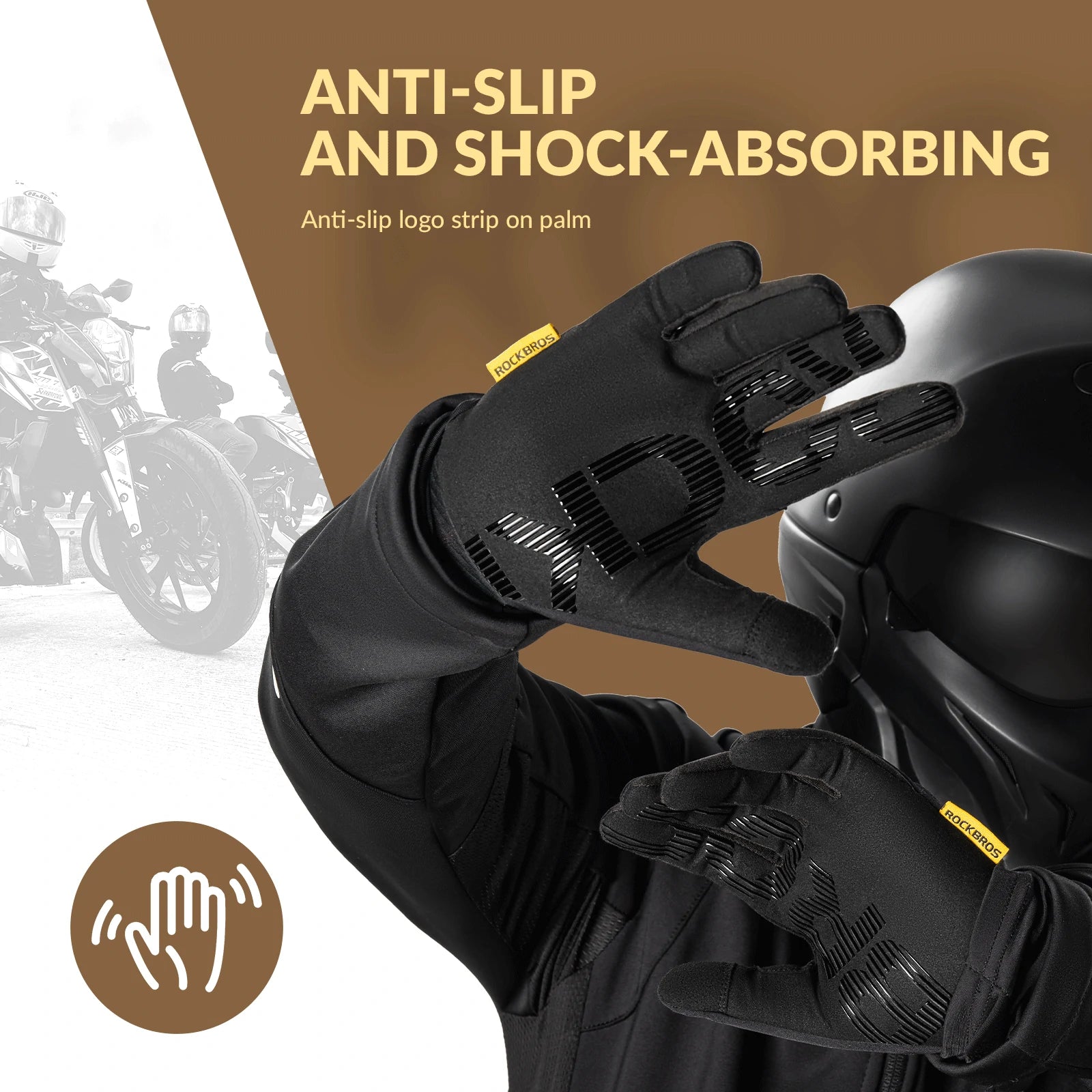 rockbros black windproof thermal full-finger cycling gloves