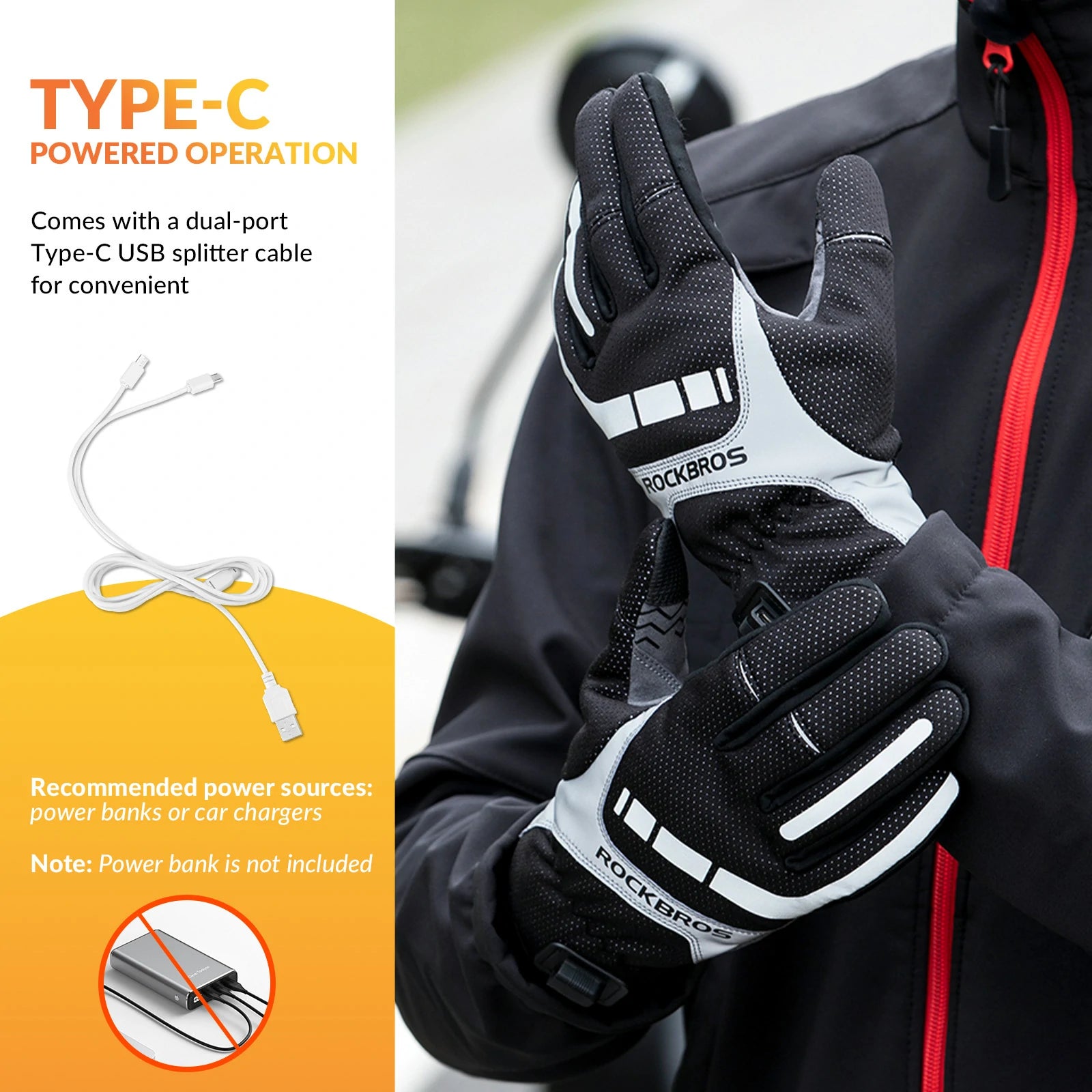 ROCKBROS Winter Cycling Gloves Windproof Reflective Gel-Padded Touchscreen Black