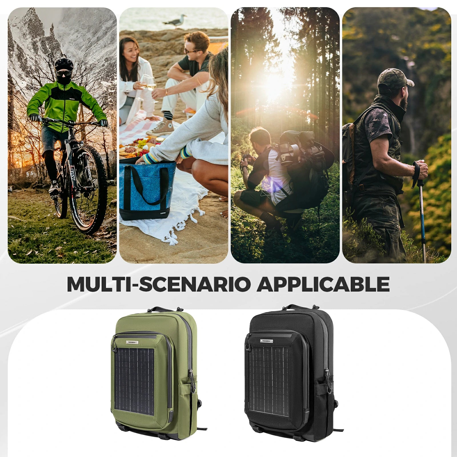 ROCKBROS solar backpack 20L with detachable 14W solar panel