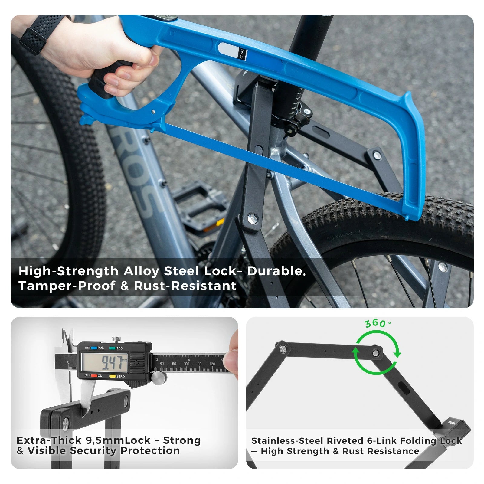 Sold Secure Gold Folding Bike Lock High-Security 360° Design