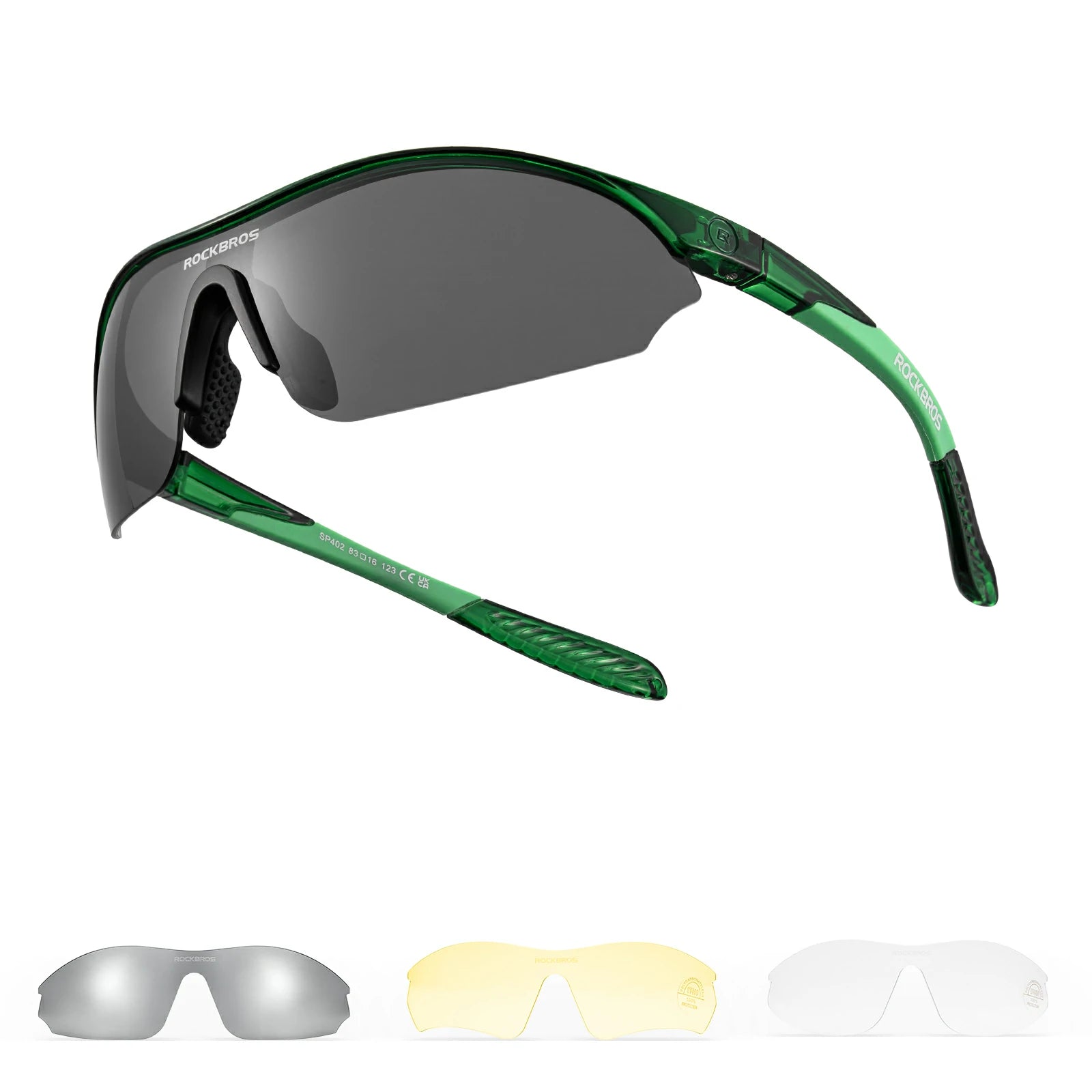 Sports Cycling Sunglasses with 3 Interchangeable#Color_Green