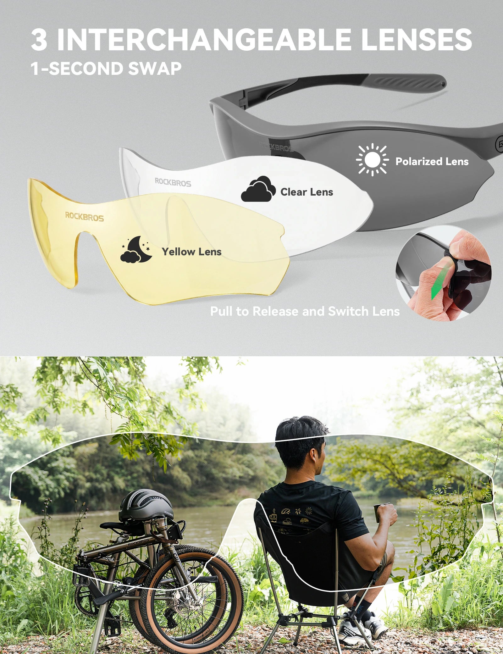 Sports Cycling Sunglasses with 3 Interchangeable