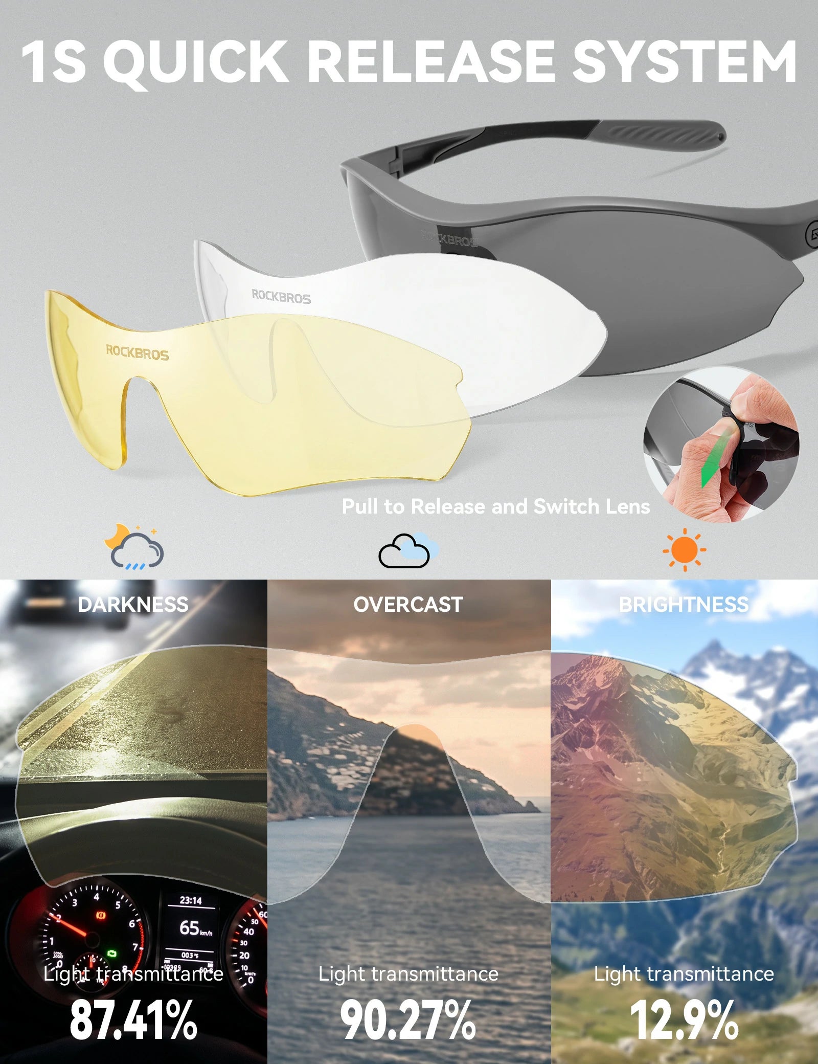 Sports Cycling Sunglasses with 3 Interchangeable#Color_Khaki