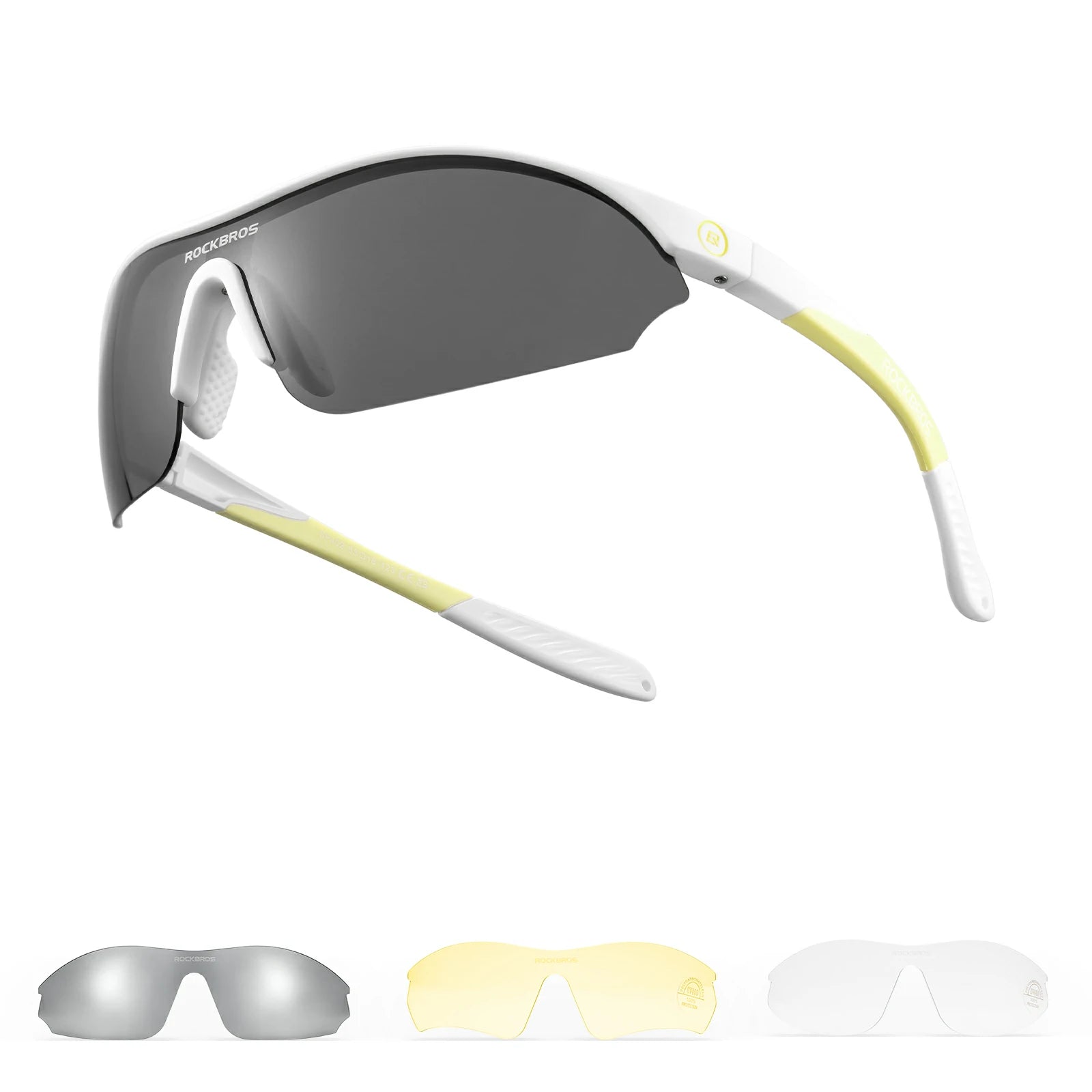 Sports Cycling Sunglasses with 3 Interchangeable#Color_White