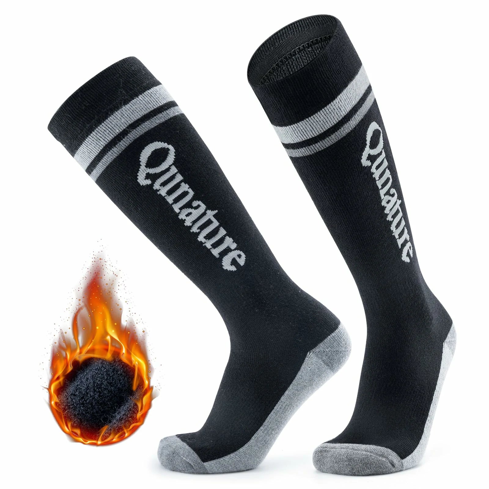 black thermal ski socks warm thick knee high winter snow socks#Color_Black