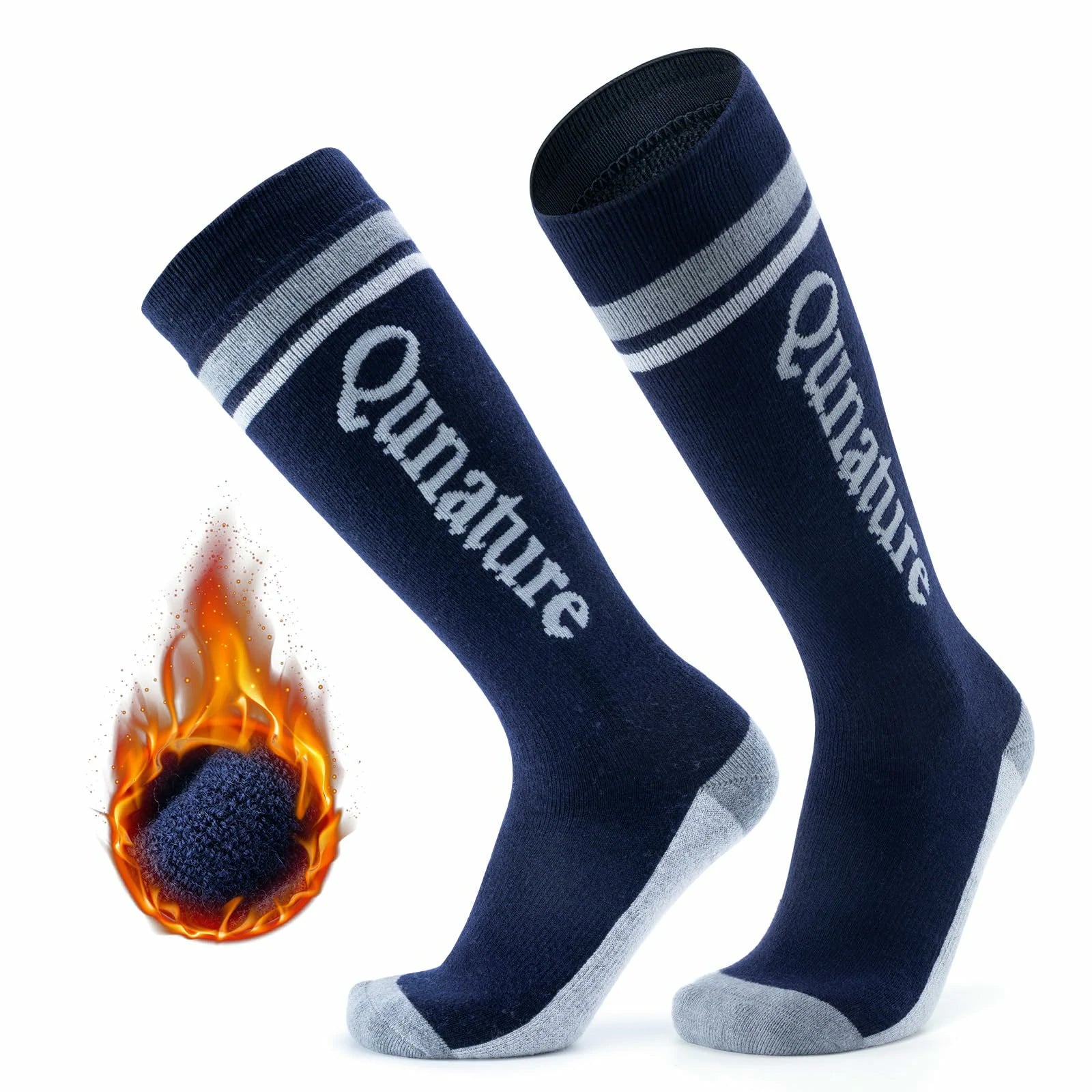 black blue thermal ski socks warm thick knee high winter snow socks#Color_Black Blue