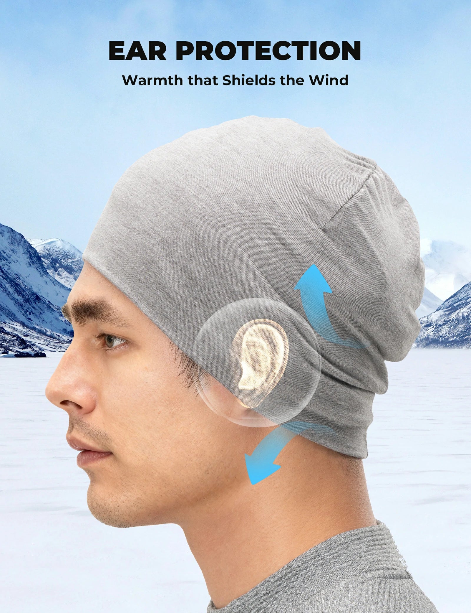 Warm windproof Tencel wool cycling skull cap with ear protection for cold weather rides