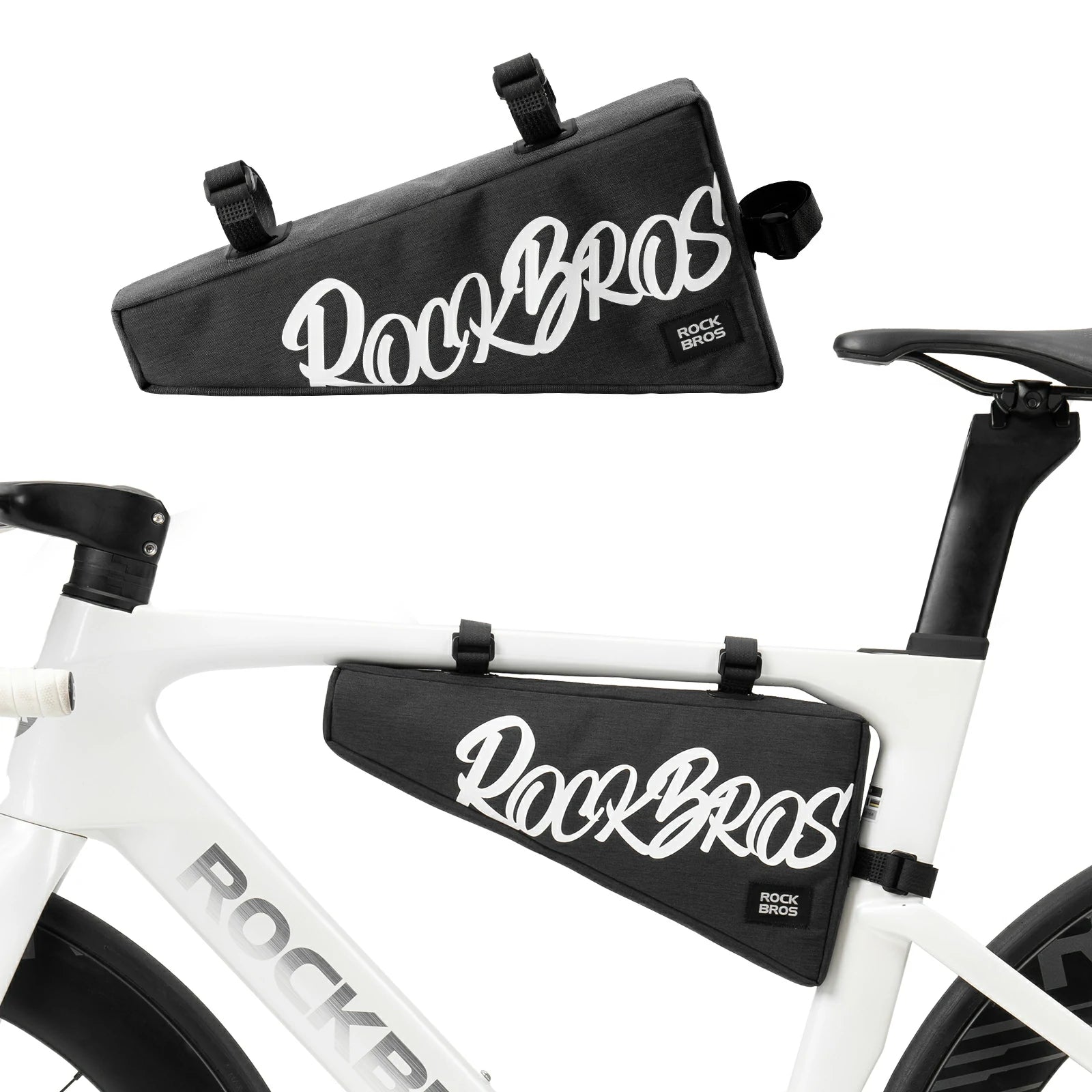 Black 1.9L triangle bicycle frame bag with durable top tube storage for road, MTB and gravel bikes#Color_Black