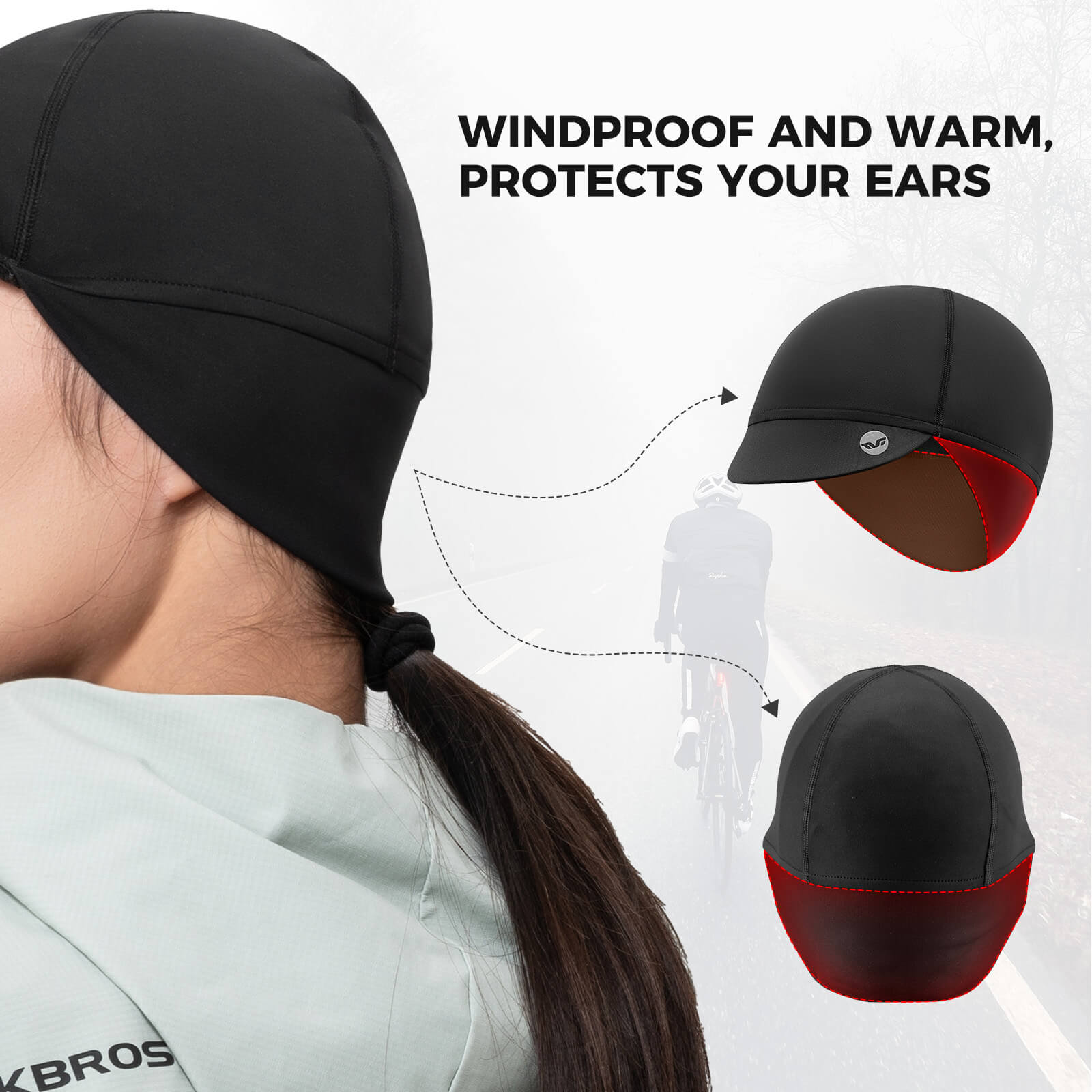 black tvi micro-fleece thermal cycling cap with windproof ear flaps