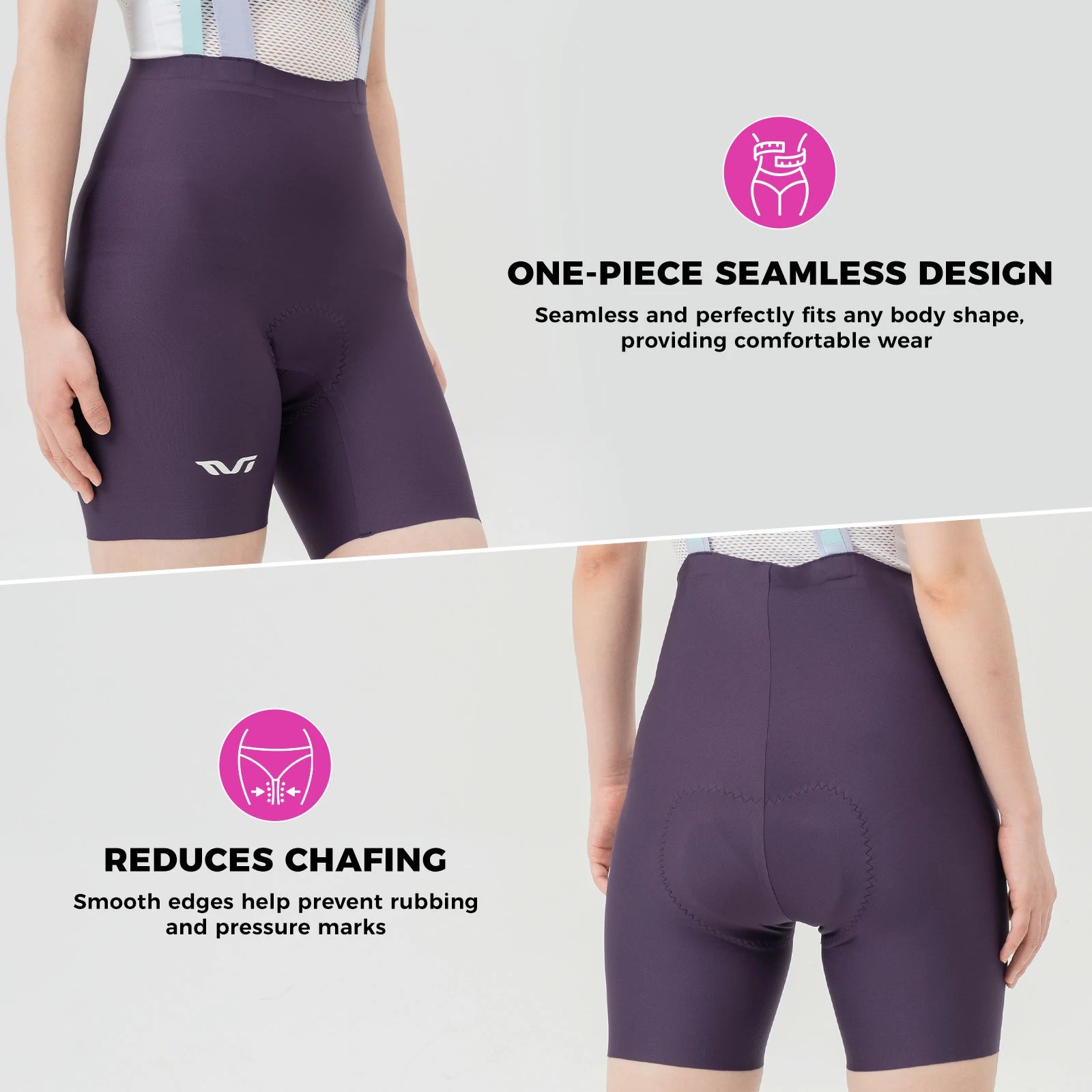 TVI Women's Cycling Bib Shorts - Ultimate Comfort & Style#Color_Purple