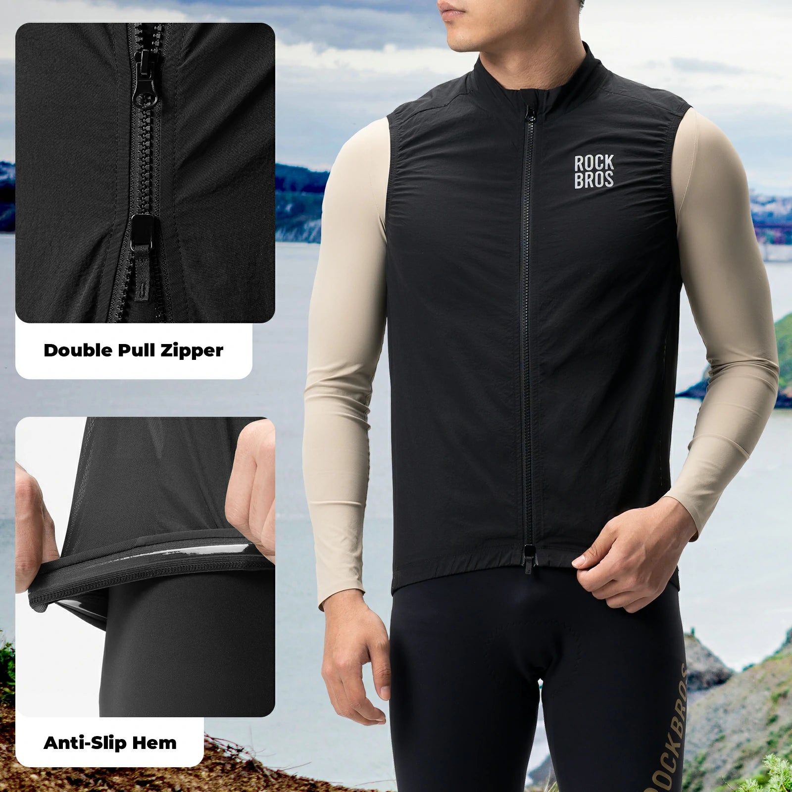 Lightweight and breathable black cycling vest for men and women