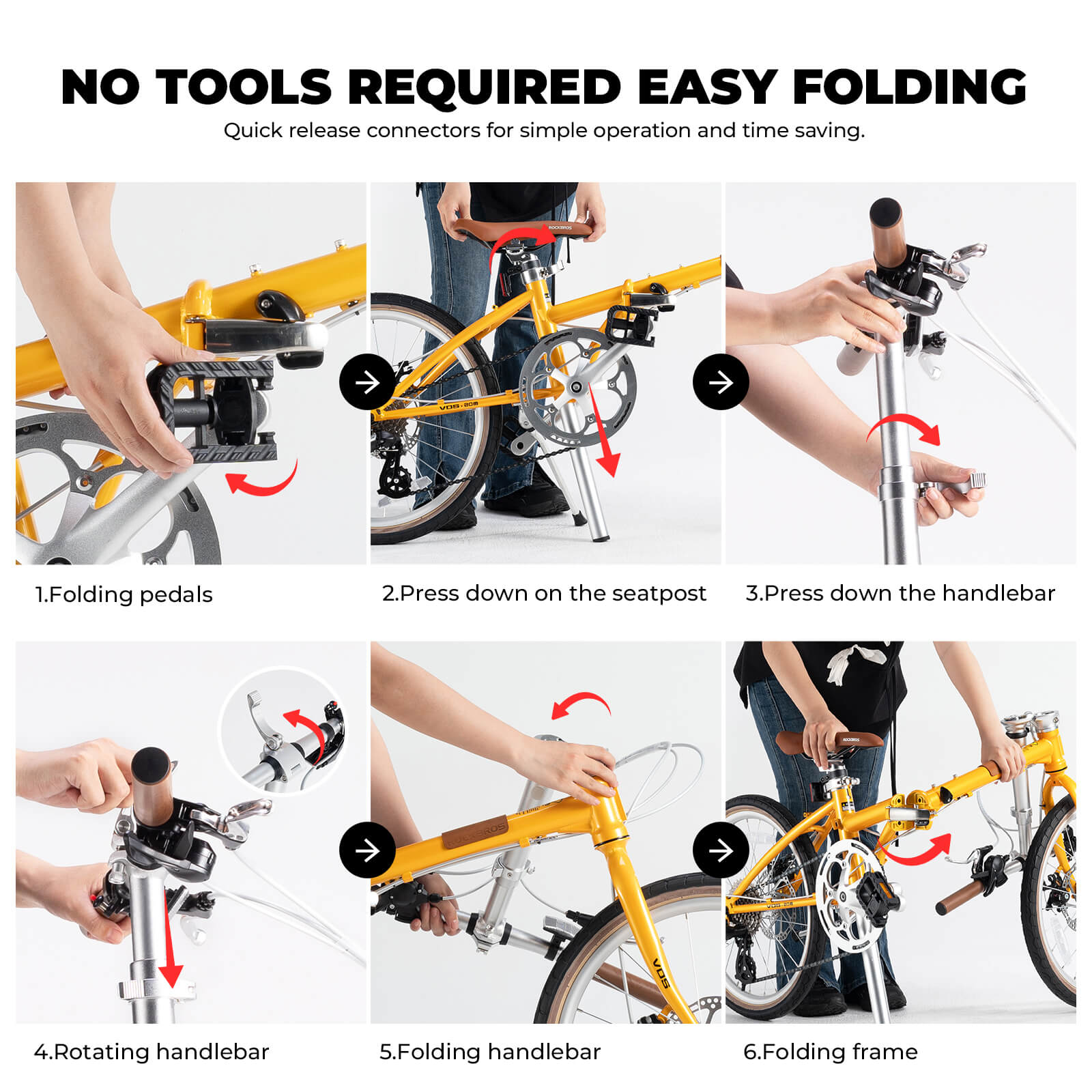 rockbros Folded view of the VDS 20-inch folding bicycle for easy storage.
#color_yellow