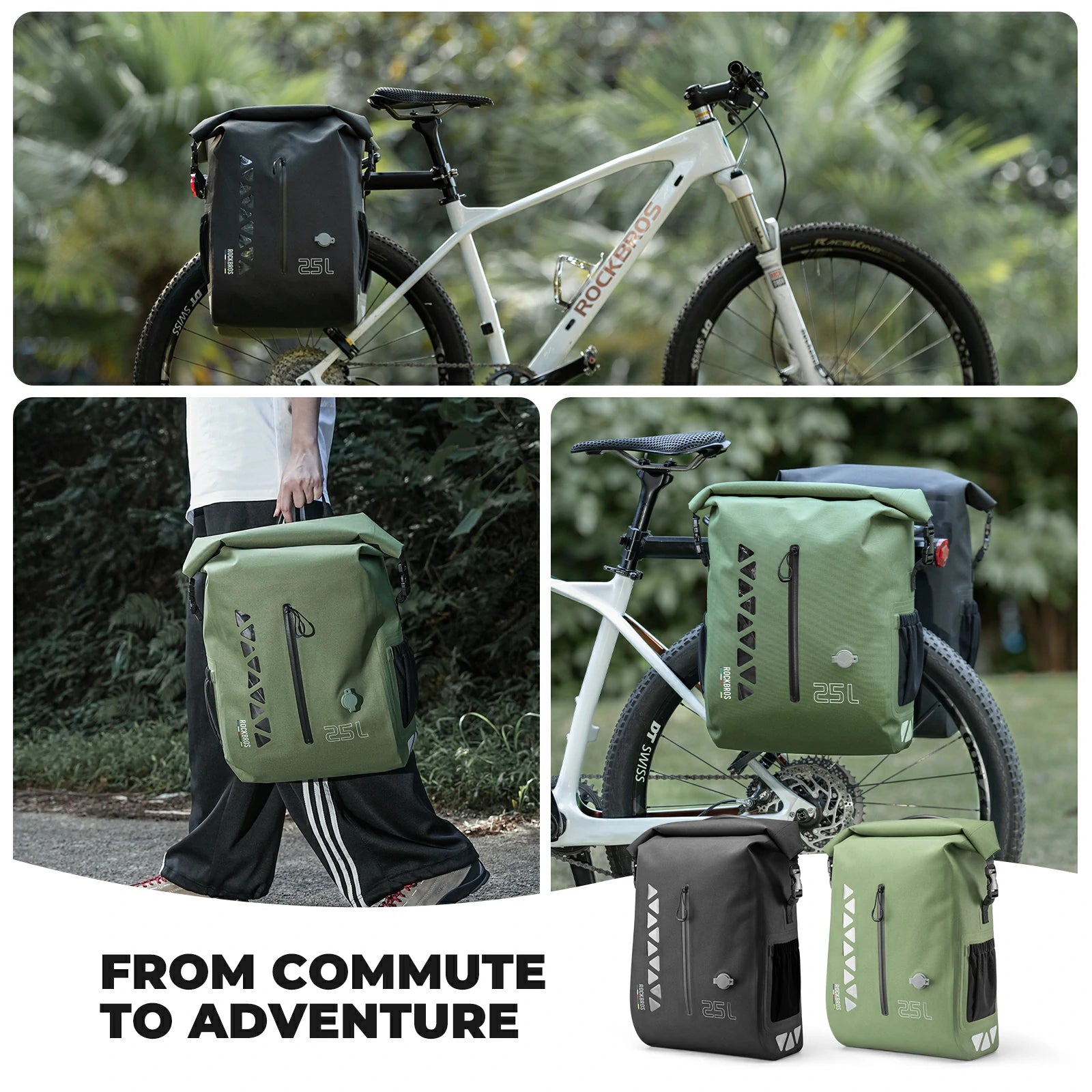 Waterproof 25L Bike Pannier Bag with Roll-Top & Smart Storage