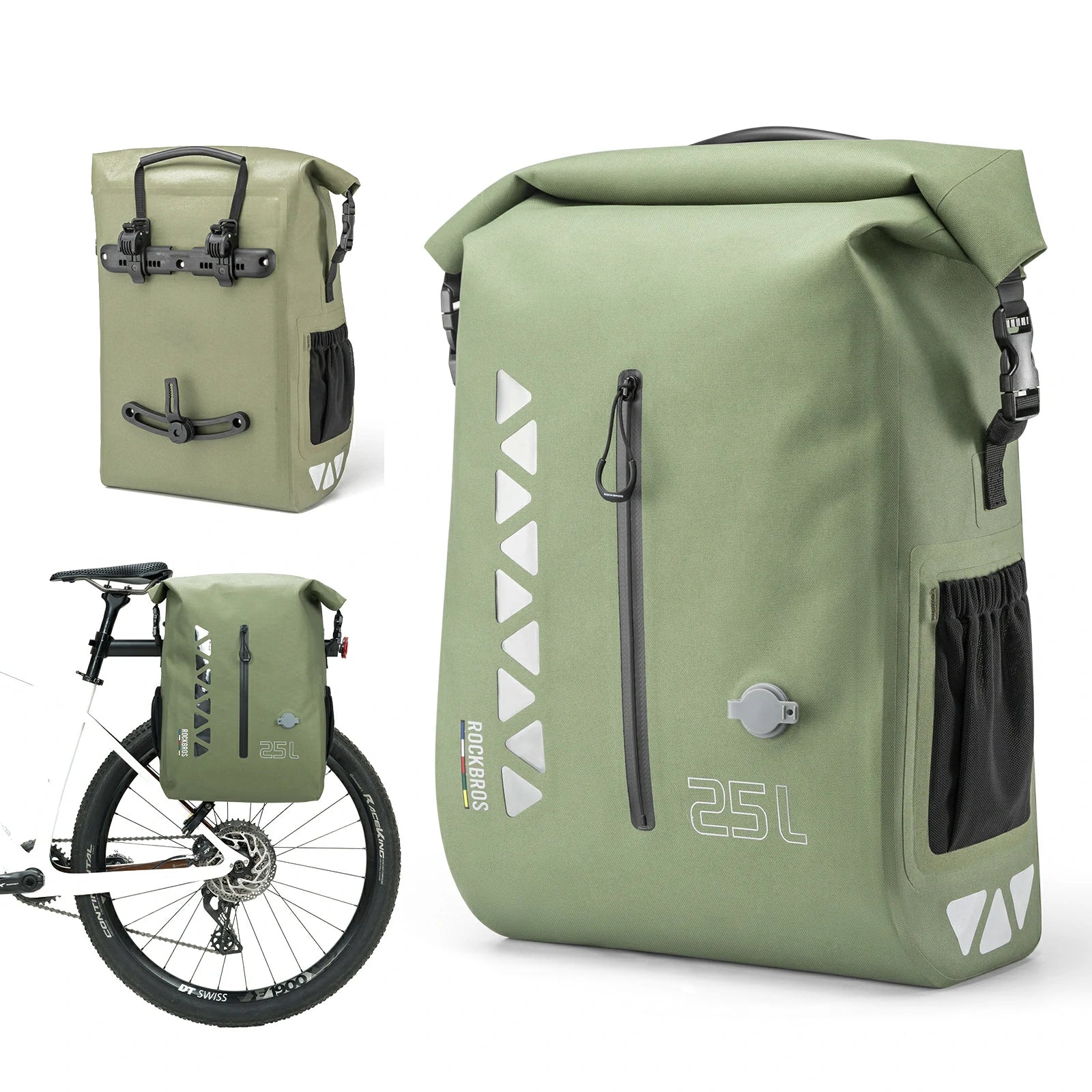 Waterproof 25L Bike Pannier Bag with Roll-Top & Smart Storage#Color_Mint Green