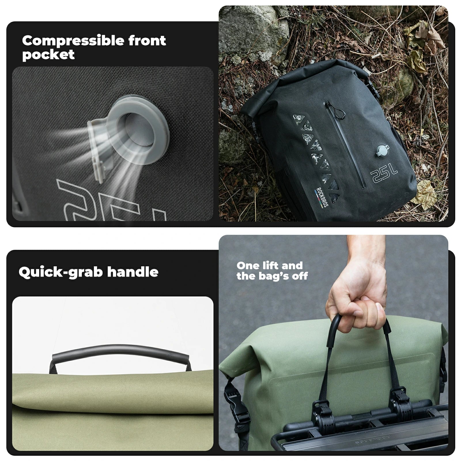 Waterproof 25L Bike Pannier Bag with Roll-Top & Smart Storage