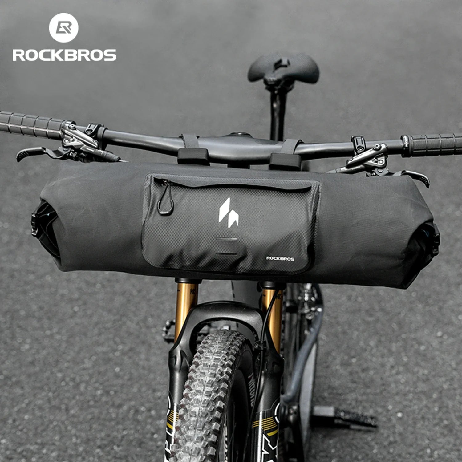 Expandable Rockbros handlebar bag for daily cycling storage.