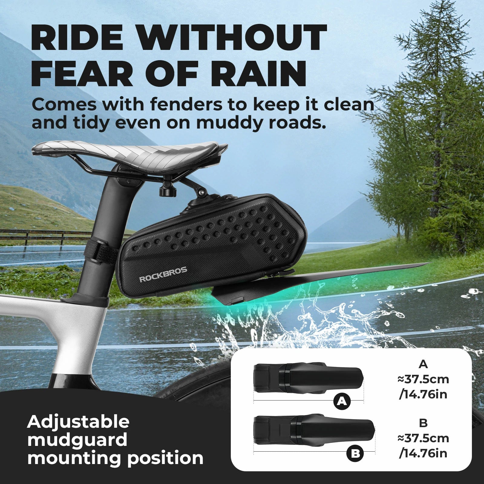 Waterproof 1.3L saddle bag with mudguard for MTB and road cycling#Capacity_1.3L