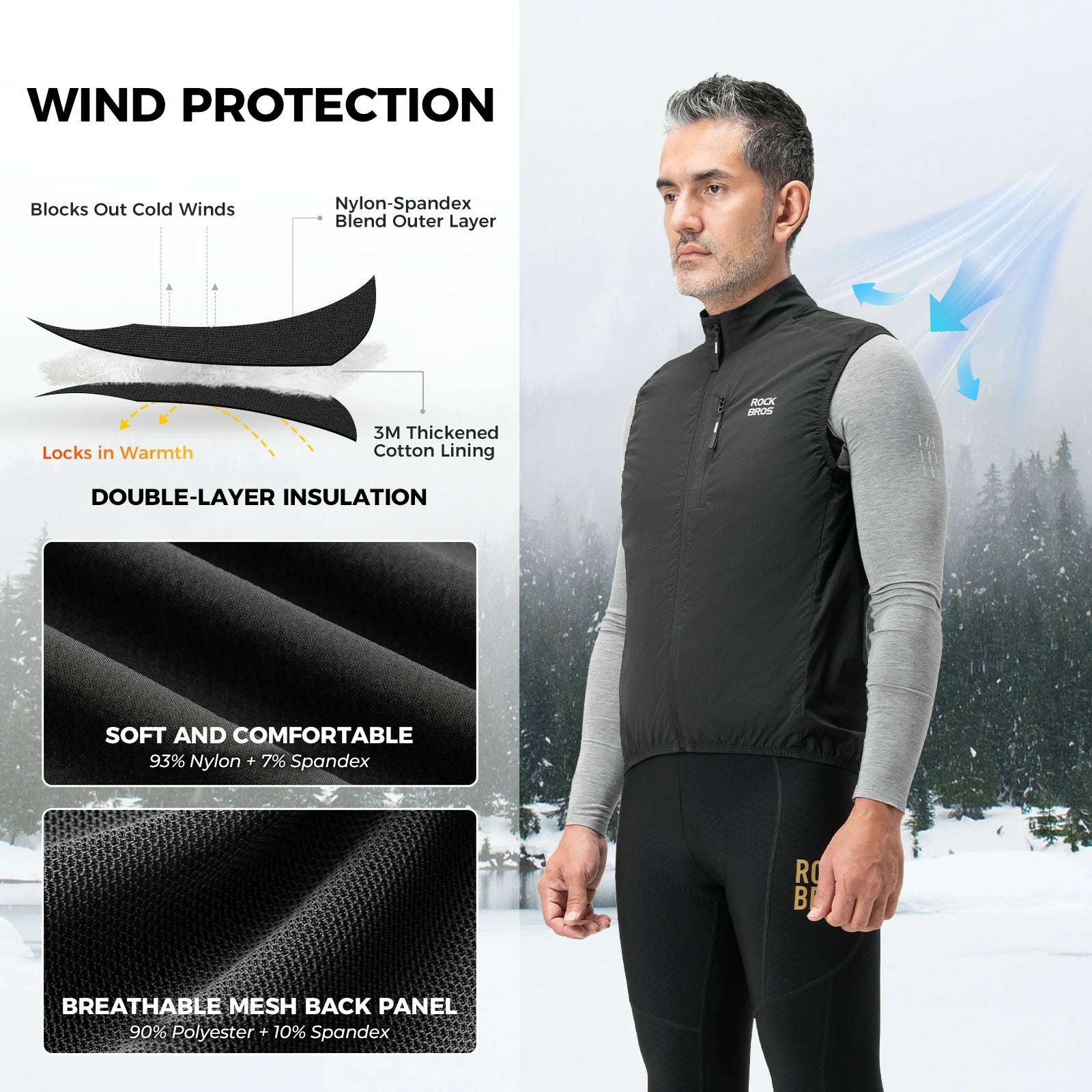 Men’s winter cycling vest, thermal insulated sleeveless jacket for cold weather riding