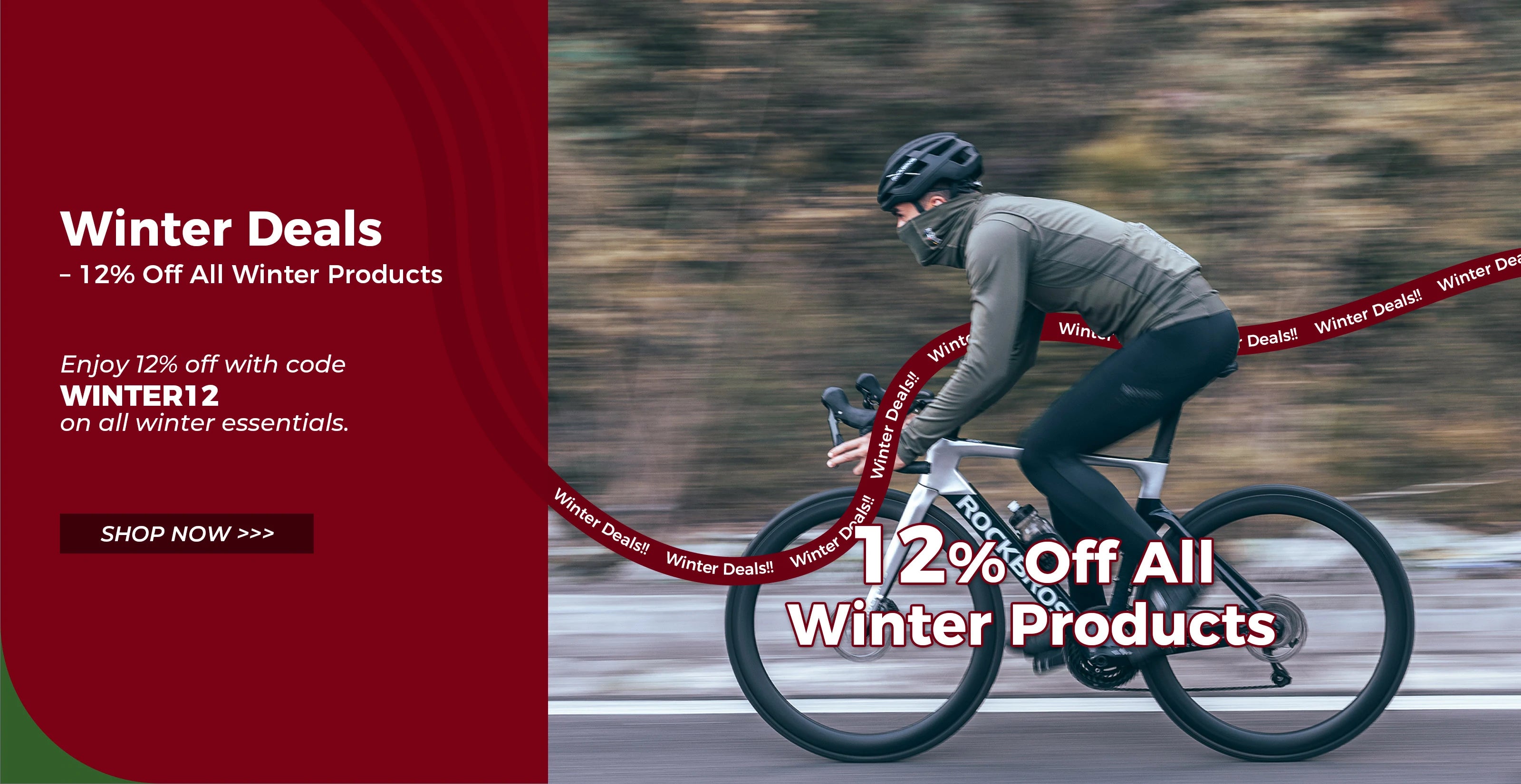 winter sale homepage banner featuring seasonal discounts on cycling and outdoor gear