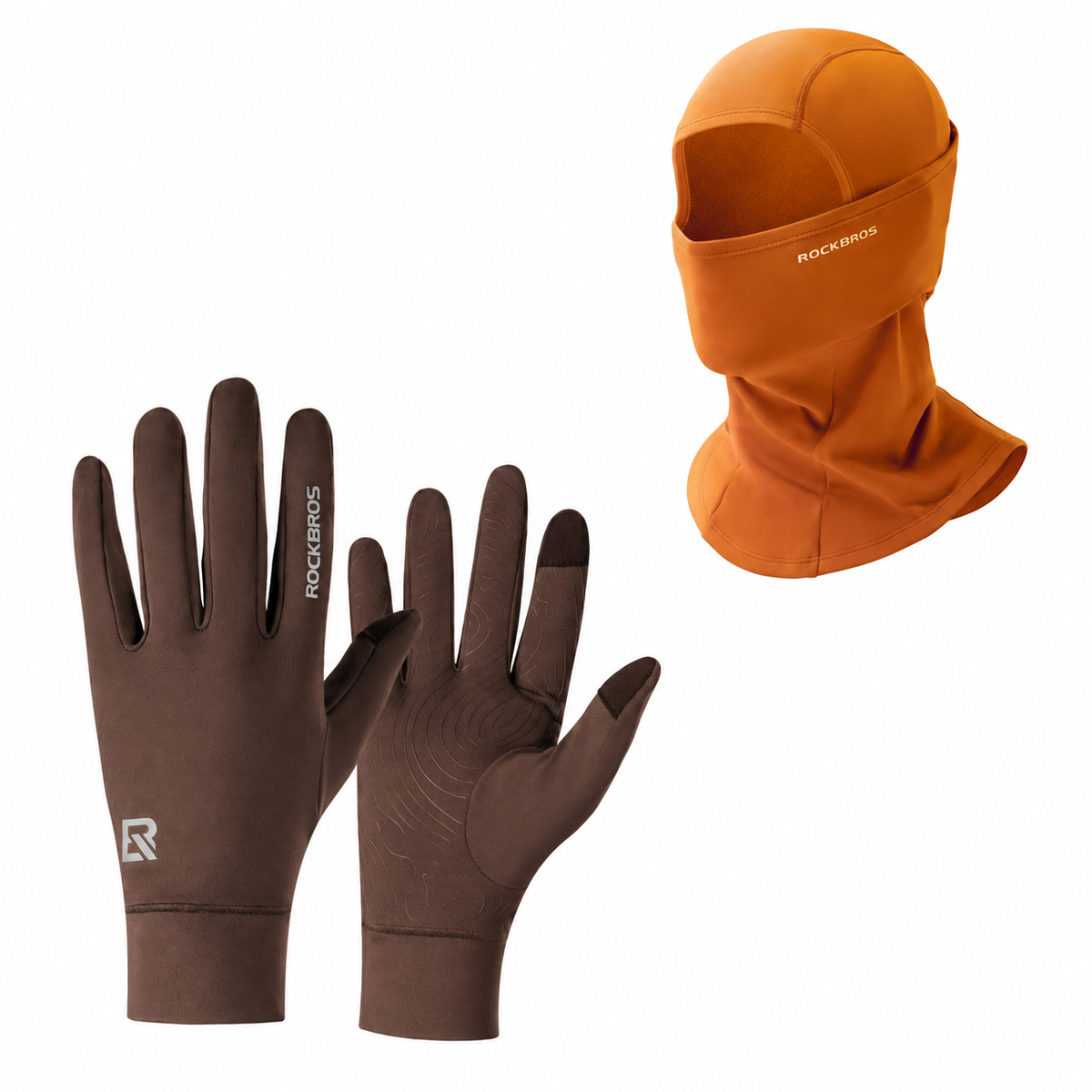 Winter cycling set with Brown balaclava and Brown touchscreen gloves#Color_Brown#GloveColor_Brown