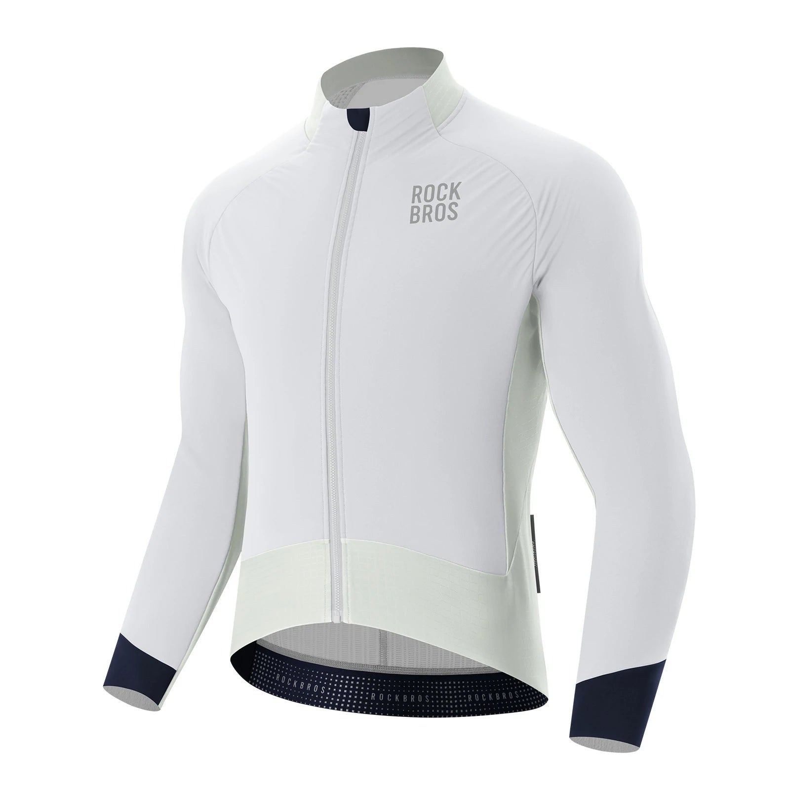 winter thermal cycling jacket with double layer fleece windproof and breathable#Color_Foggy White