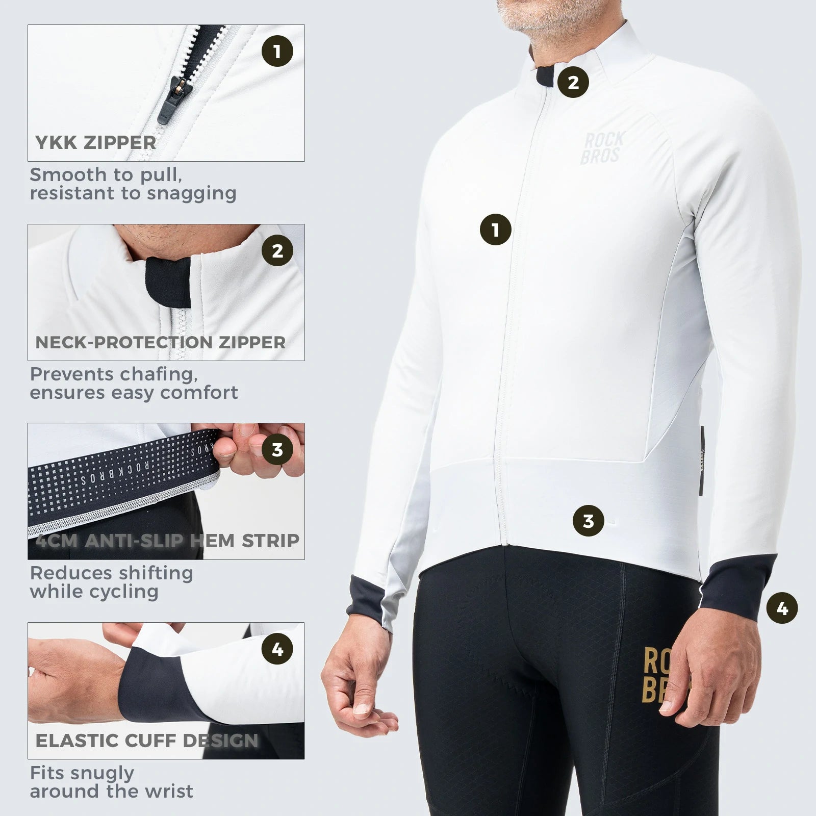 winter thermal cycling jacket with double layer fleece windproof and breathable#Color_Foggy White