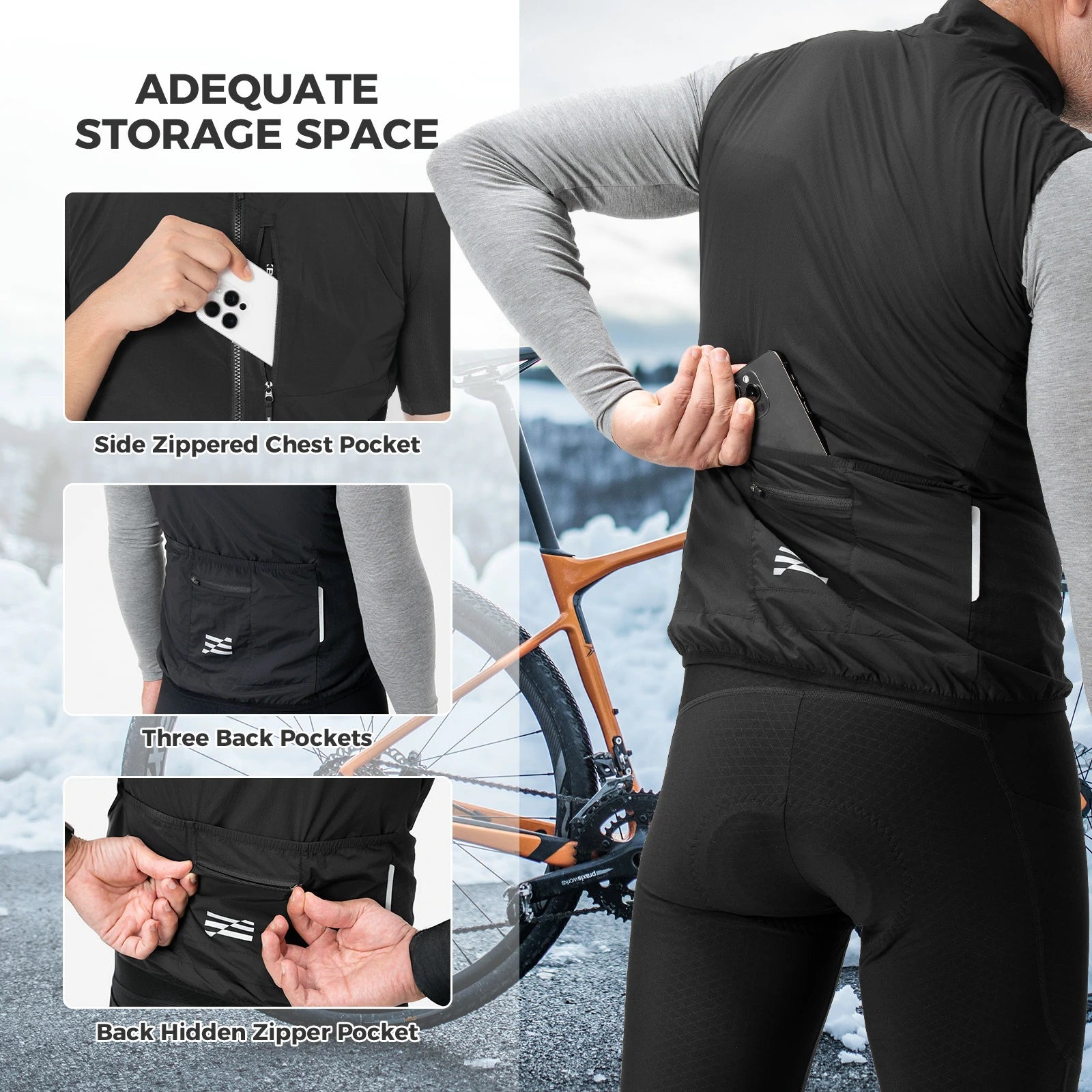 rockbros winter thermal cycling vest fleece lined windproof breathable bike gilet