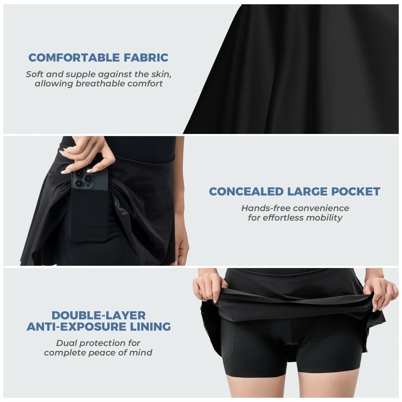 Cycling Skirt with Shorts | Women's Bike Skort High Waist Breathable#Color_Black