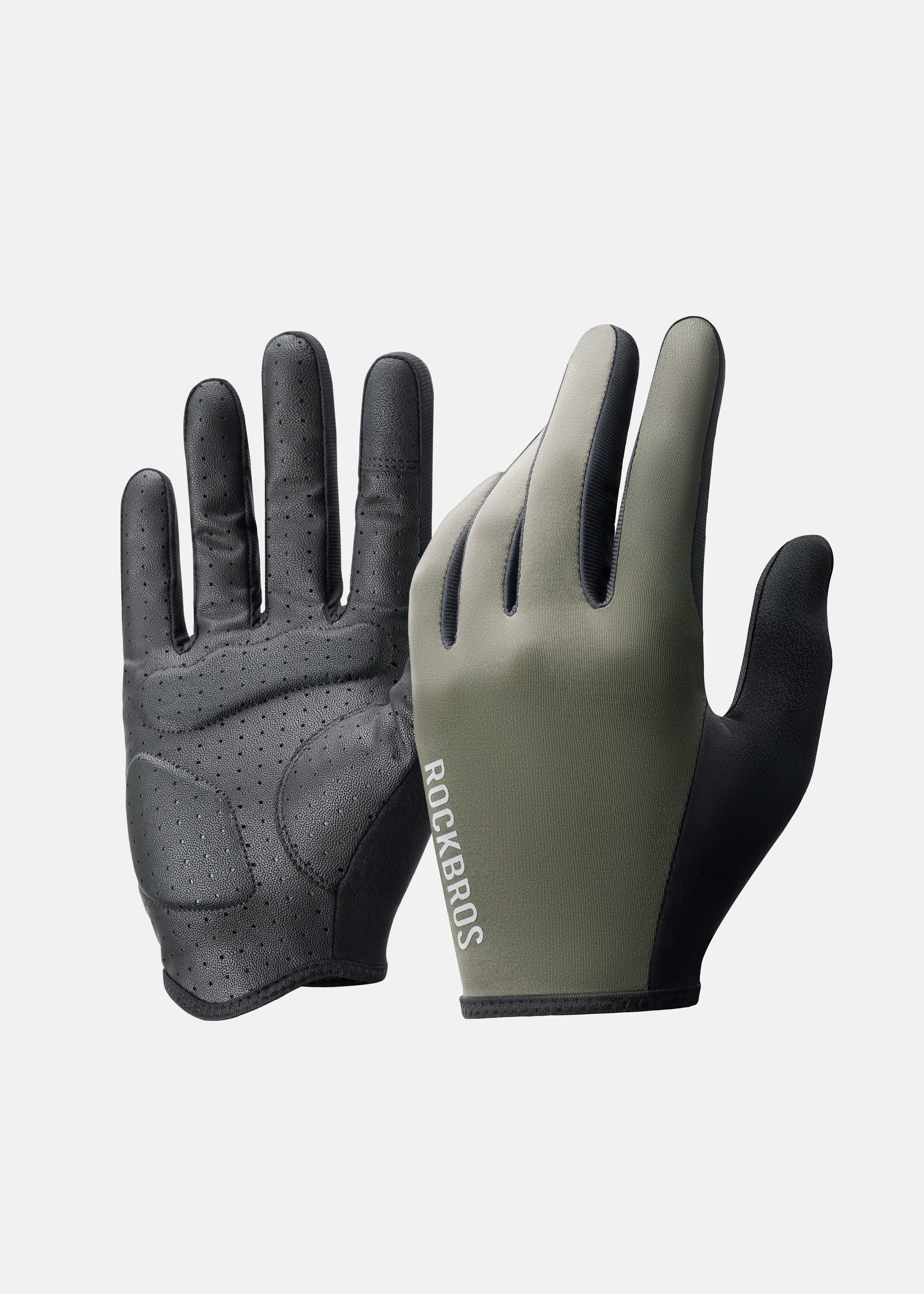 ROCKBROS Road-to-Sky Fine Sheepskin Full Finger Gloves #Color_Dark Green