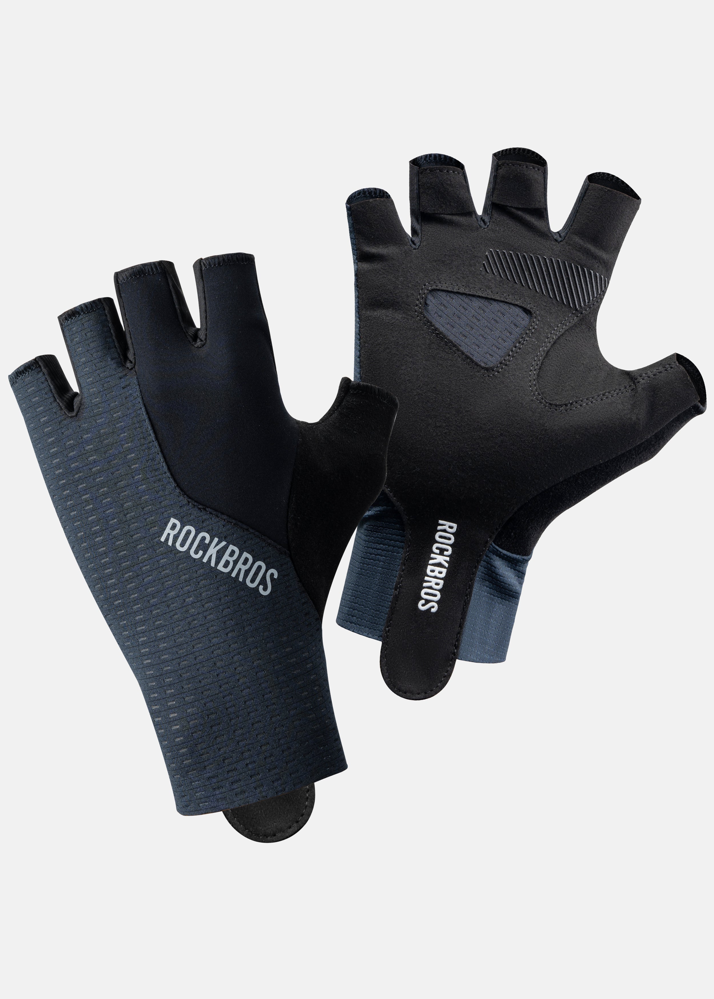 ROCKRBOS Road-to-Sky Cycling Fingerless Gloves #Color_Navy Blue