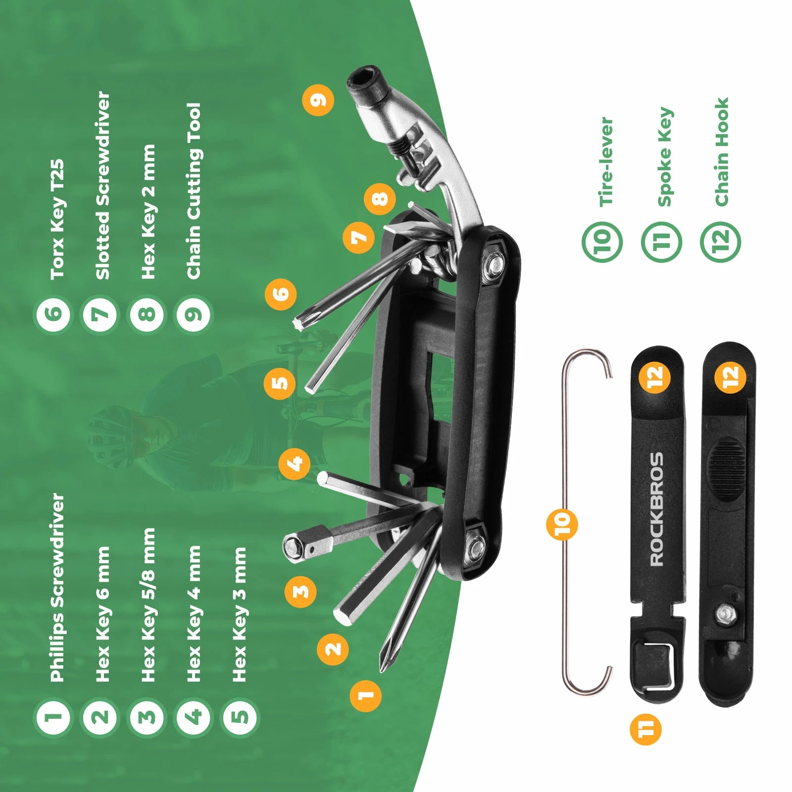 ROCKBROS 12-in-1 Bike Multi Tool Portable Repair kit