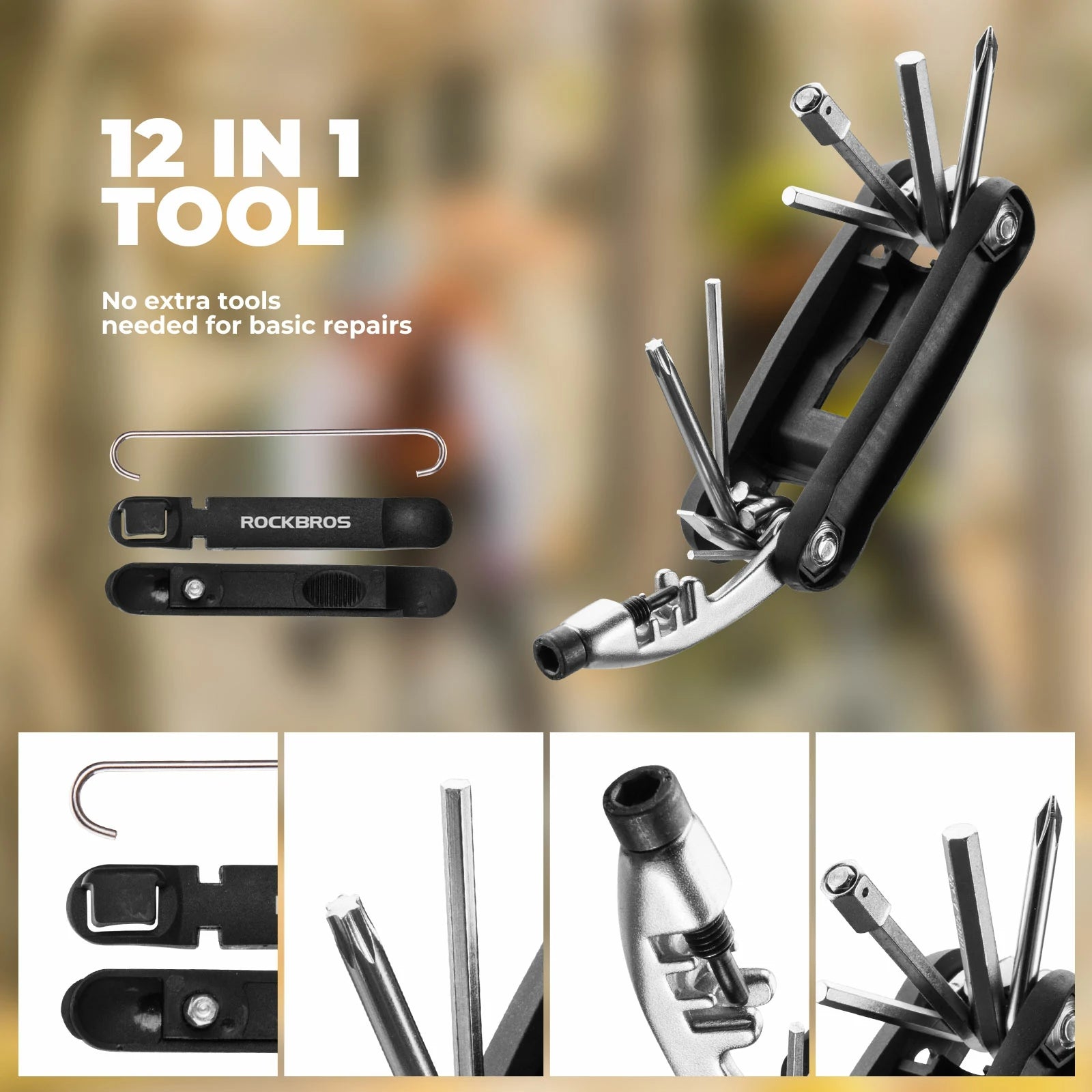 ROCKBROS 12-in-1 Bike Multi Tool Portable Repair kit