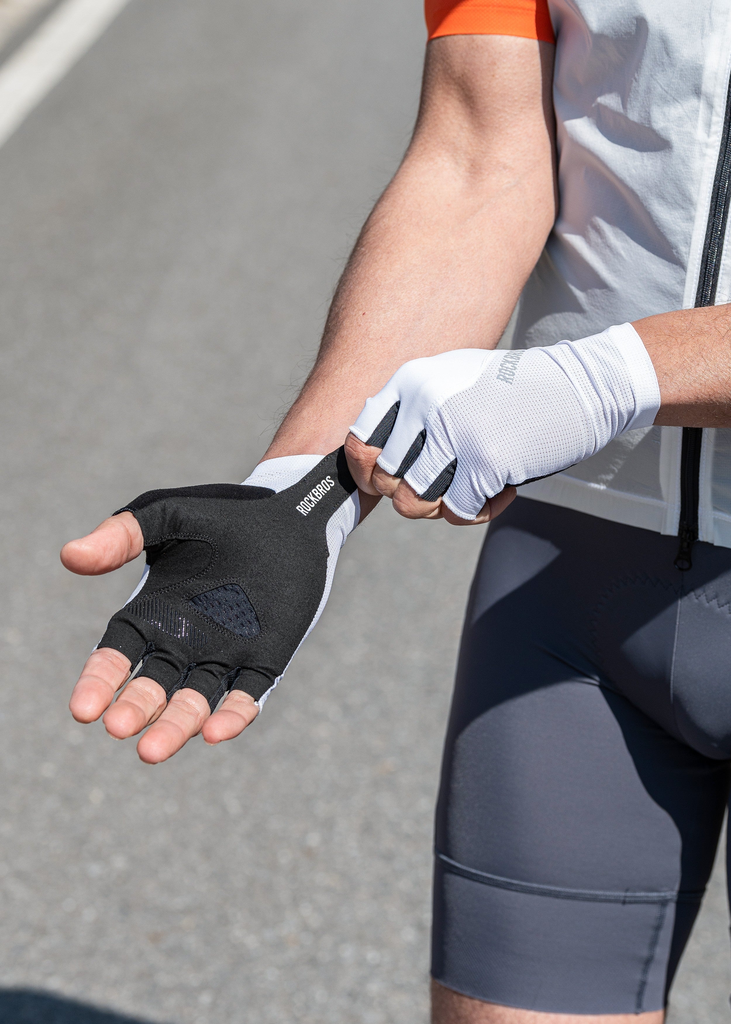 ROCKRBOS Road-to-Sky Cycling Fingerless Gloves #Color_White