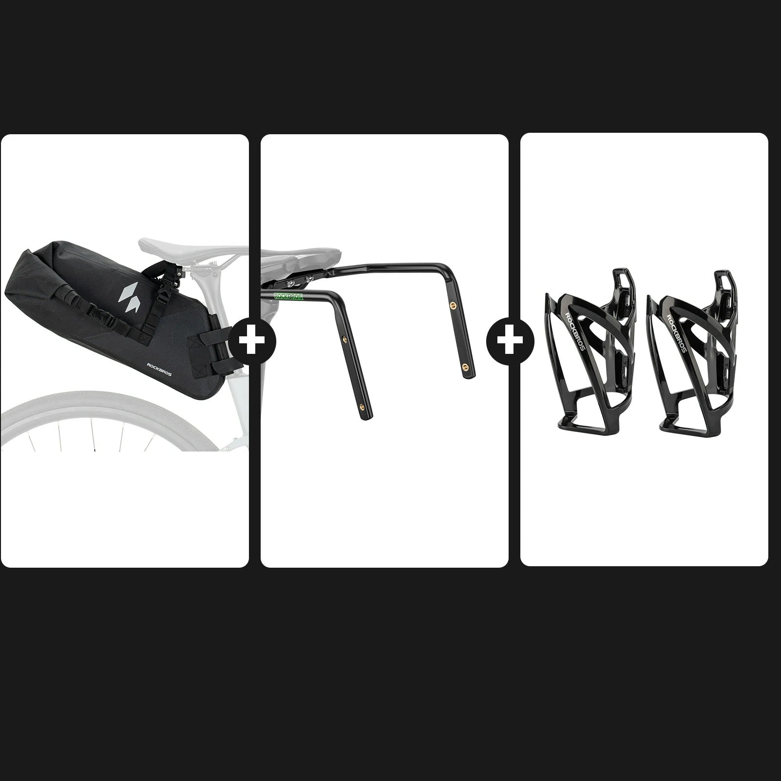 13L Bikepacking Saddle Bag Set with Stabilizer & Bottle Cages#Color_Black