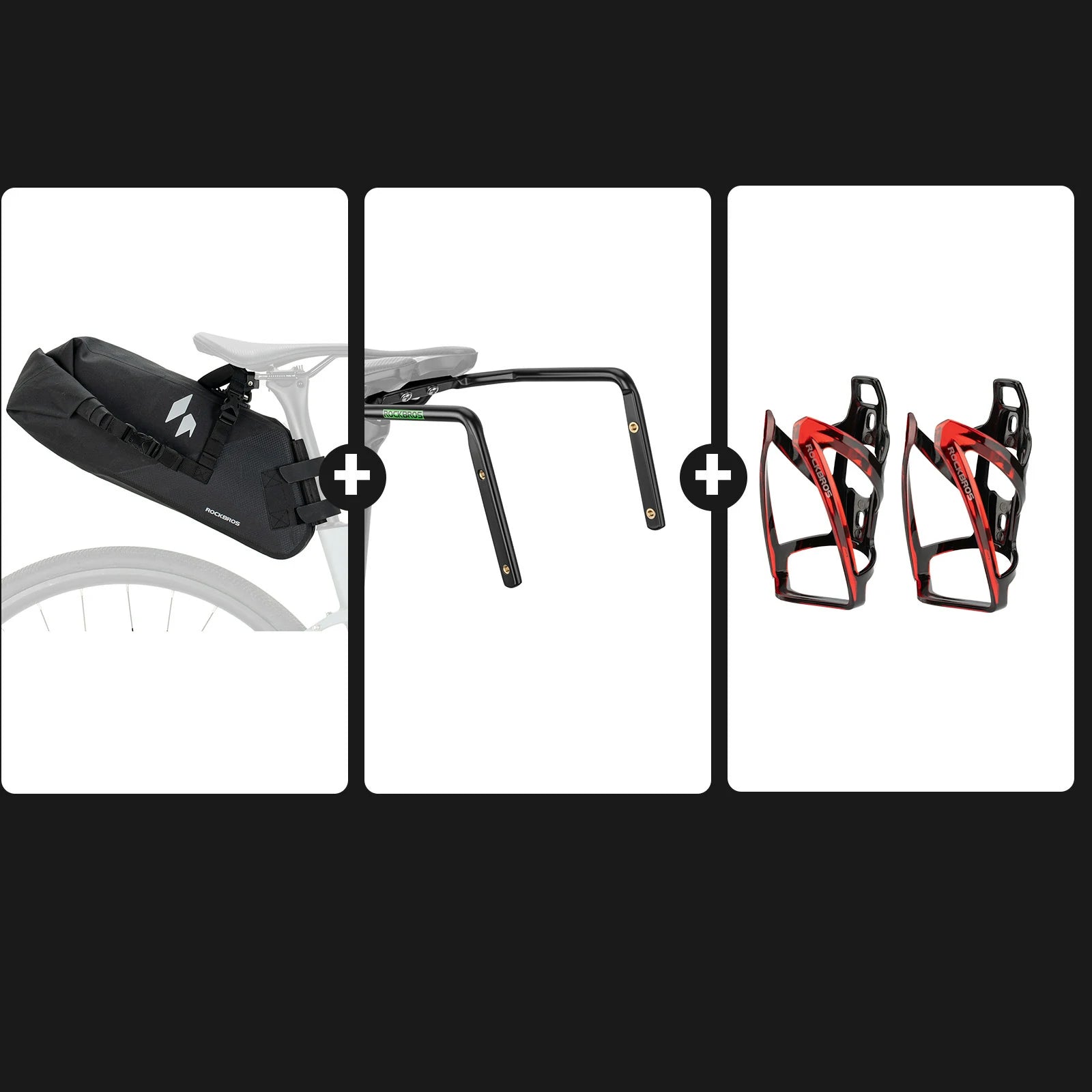 13L Bikepacking Saddle Bag Set with Stabilizer & Bottle Cages_Black Red
