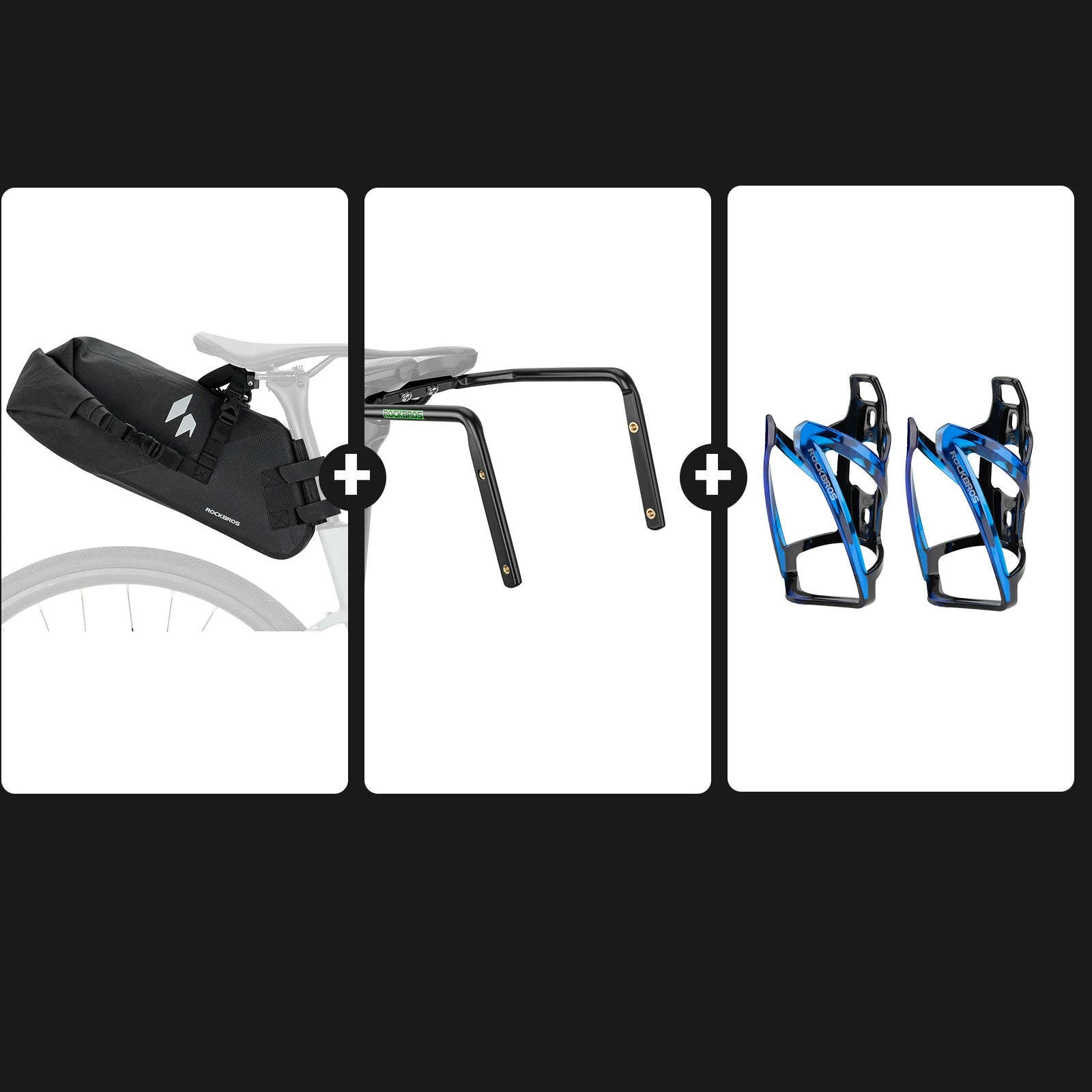 13L Bikepacking Saddle Bag Set with Stabilizer & Bottle Cages#Color_Black Blue