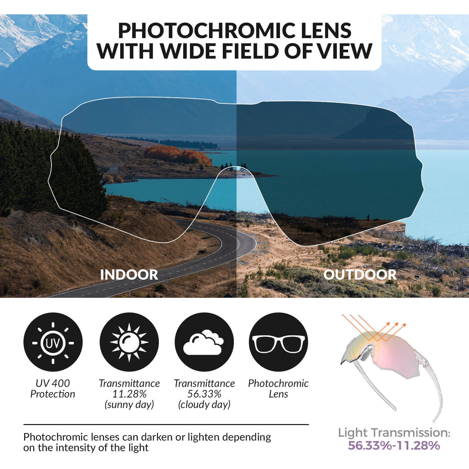 ROCKBROS photochromic or polarised cycling sunglasses SP359, UV400 protection sports eyewear for men and women. #Color_Pink White/Photochromic