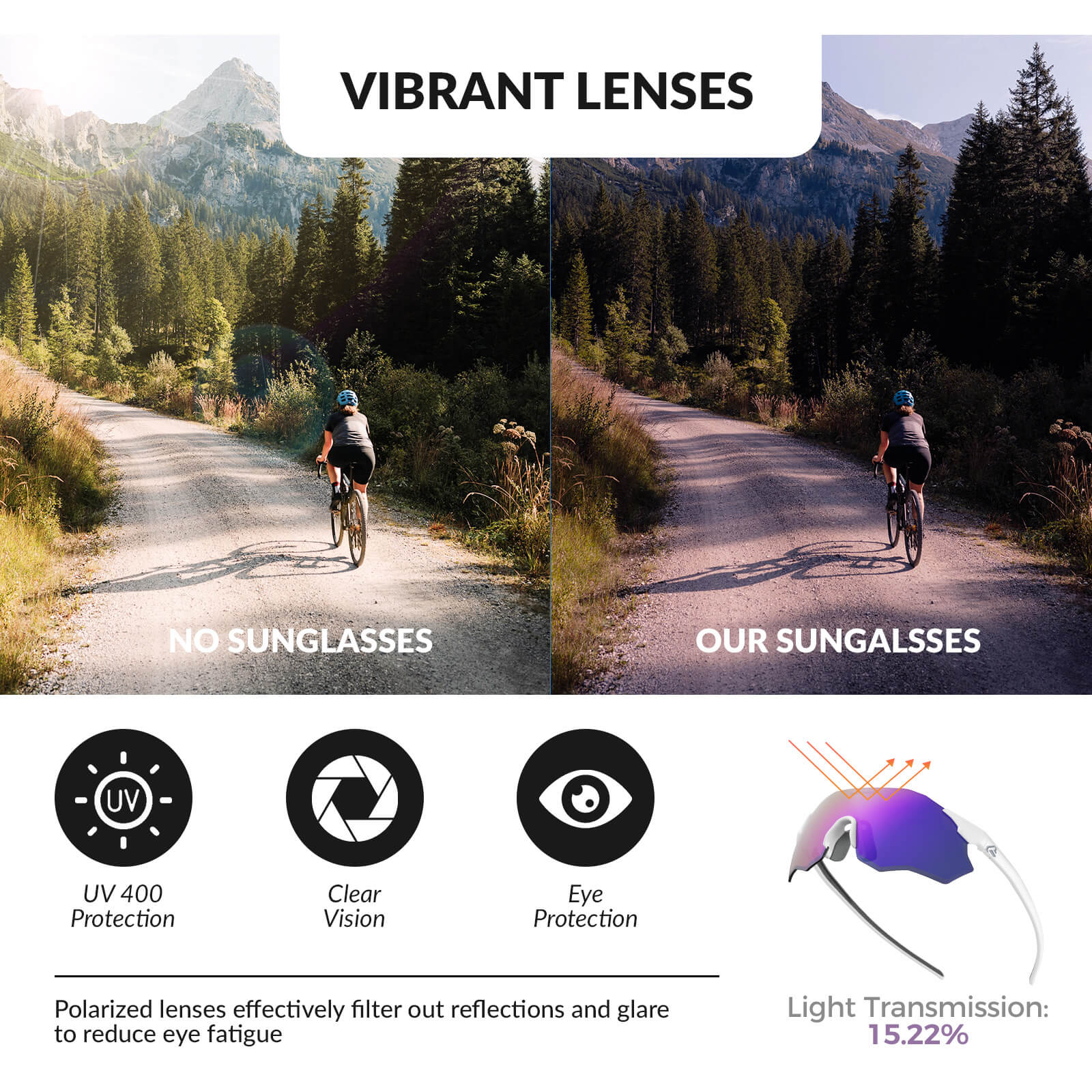 ROCKBROS photochromic or polarised cycling sunglasses SP359, UV400 protection sports eyewear for men and women. #Color_Purple/Polarized