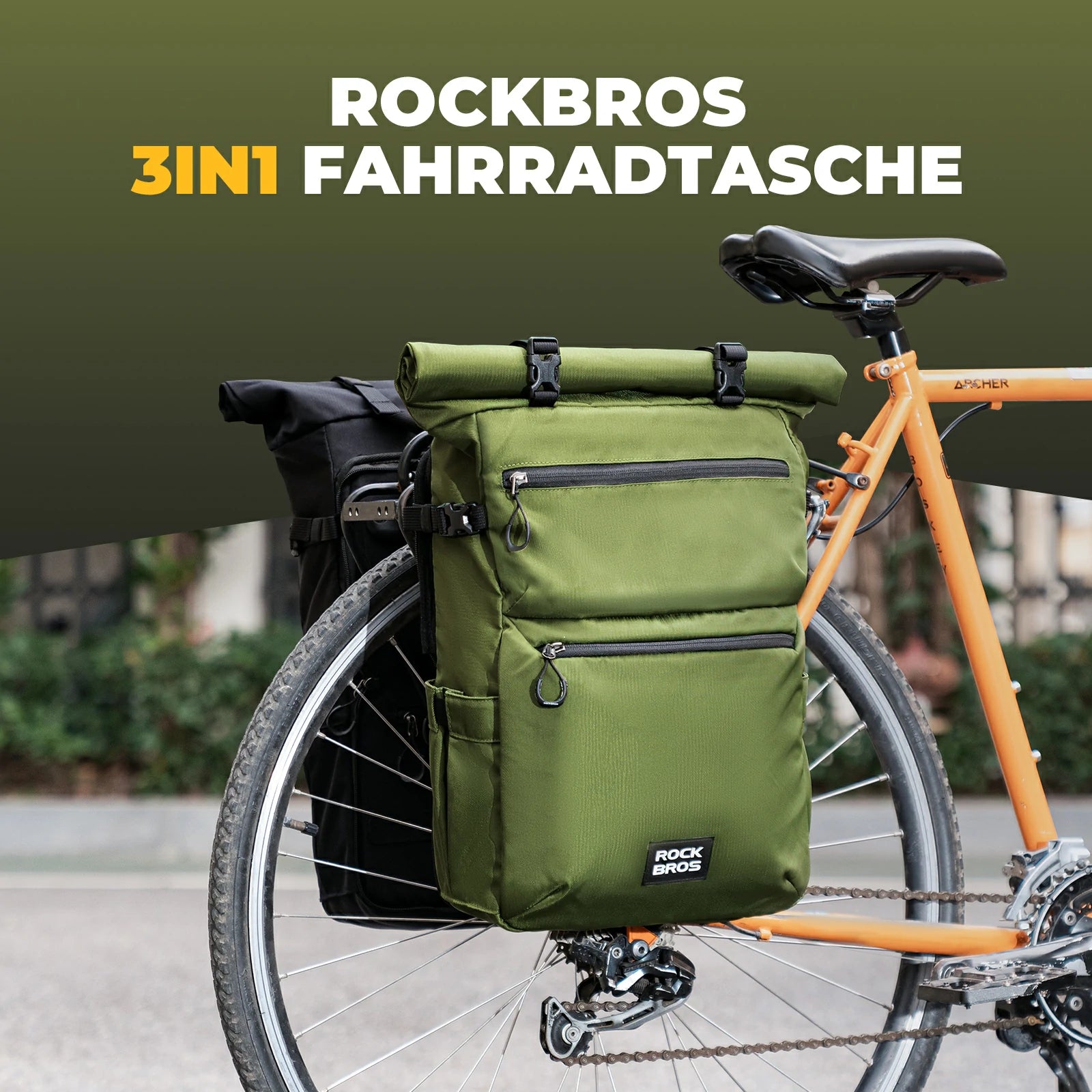 ROCKBROS 3 in 1 bike pannier bag rack shoulder bag 11-16L