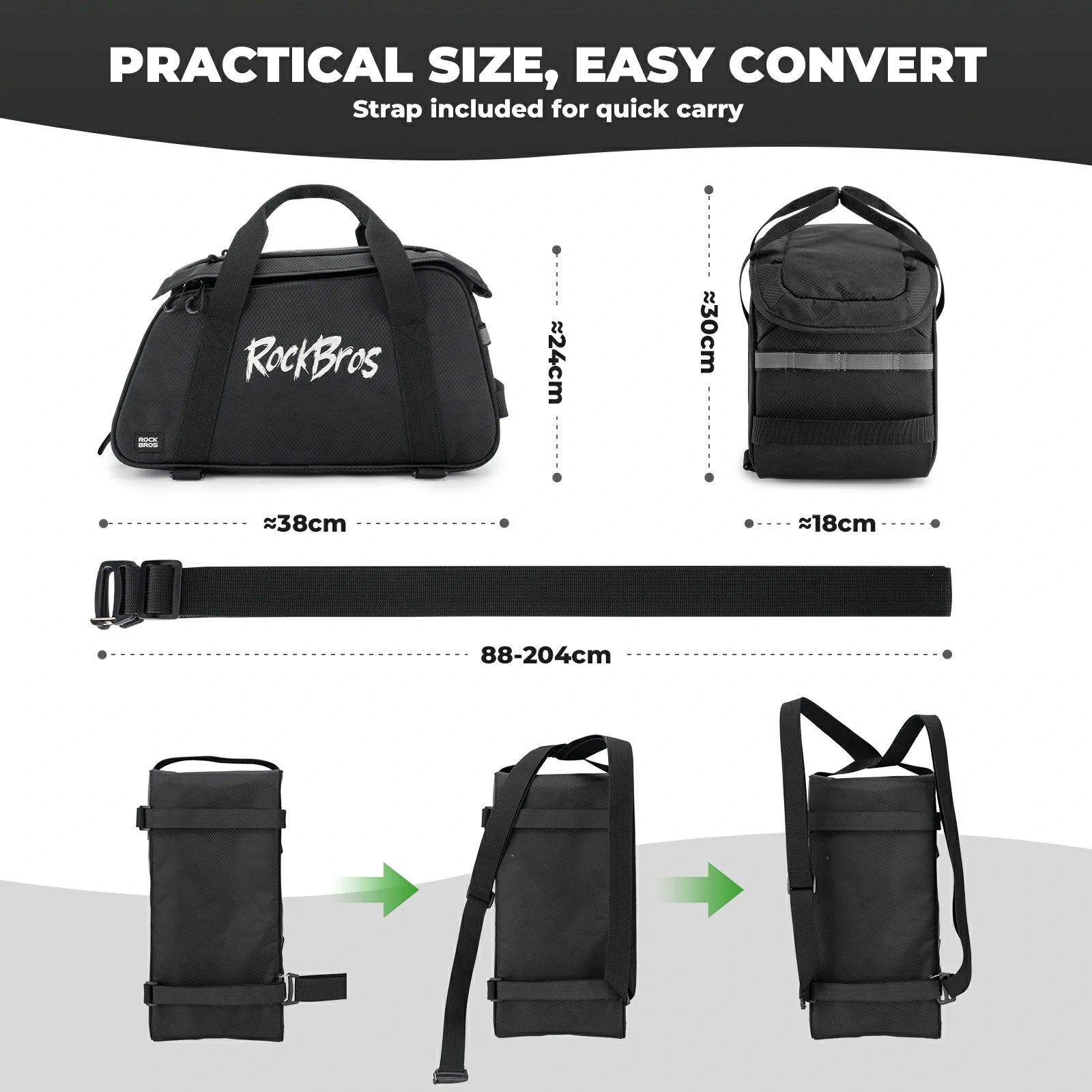 ROCKBROS 3-in-1 bike pannier bag rear rack bag backpack 10.5L